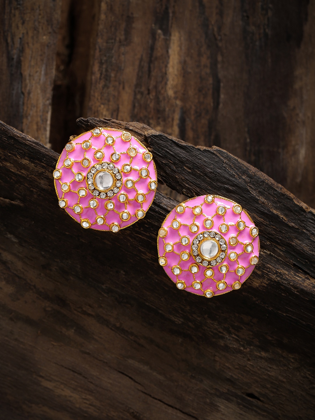 

Zaveri Pearls Pink & Gold-Toned Circular Oversized Studs