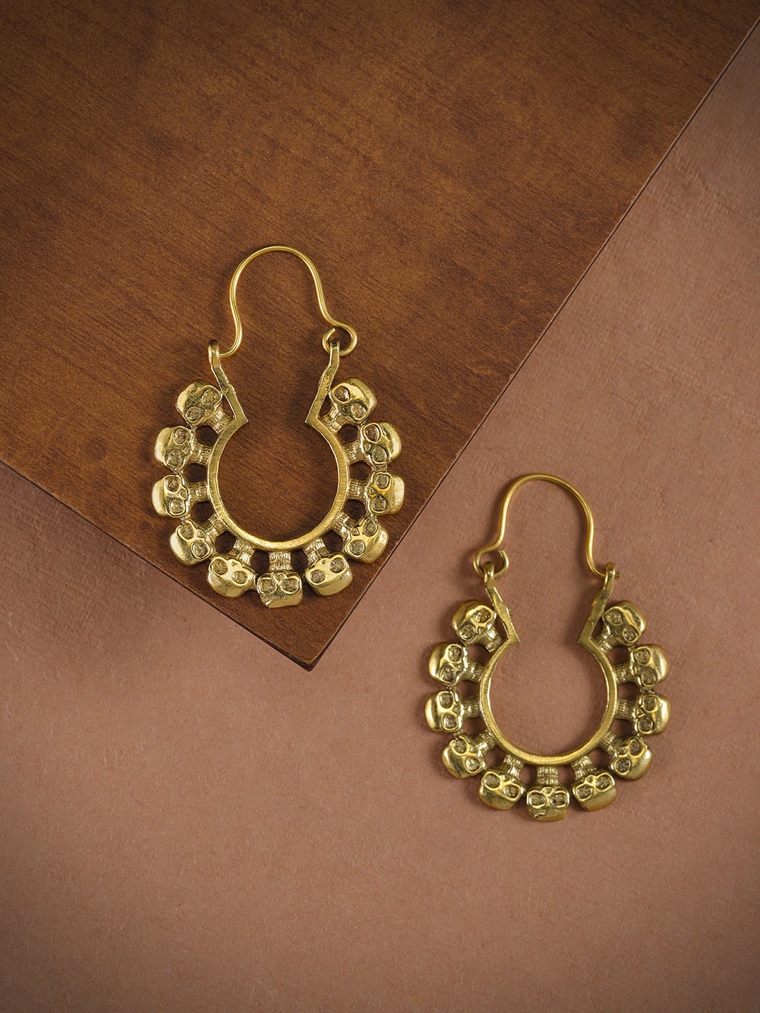 

Zaveri Pearls Gold-Toned Antique Quirky Hoop Earrings