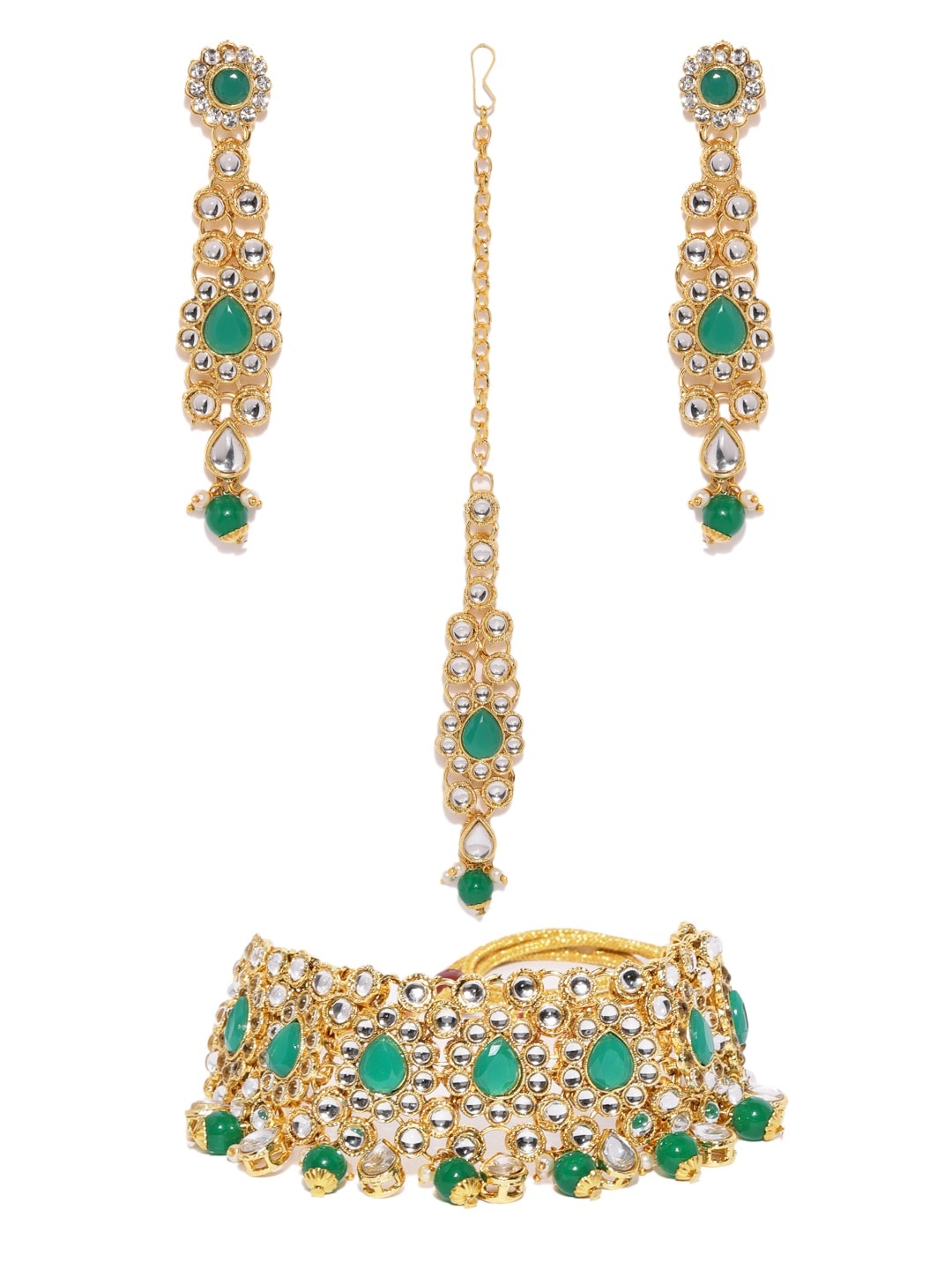 

Zaveri Pearls Gold-Toned & Green Traditional Kundan Jewellery Set