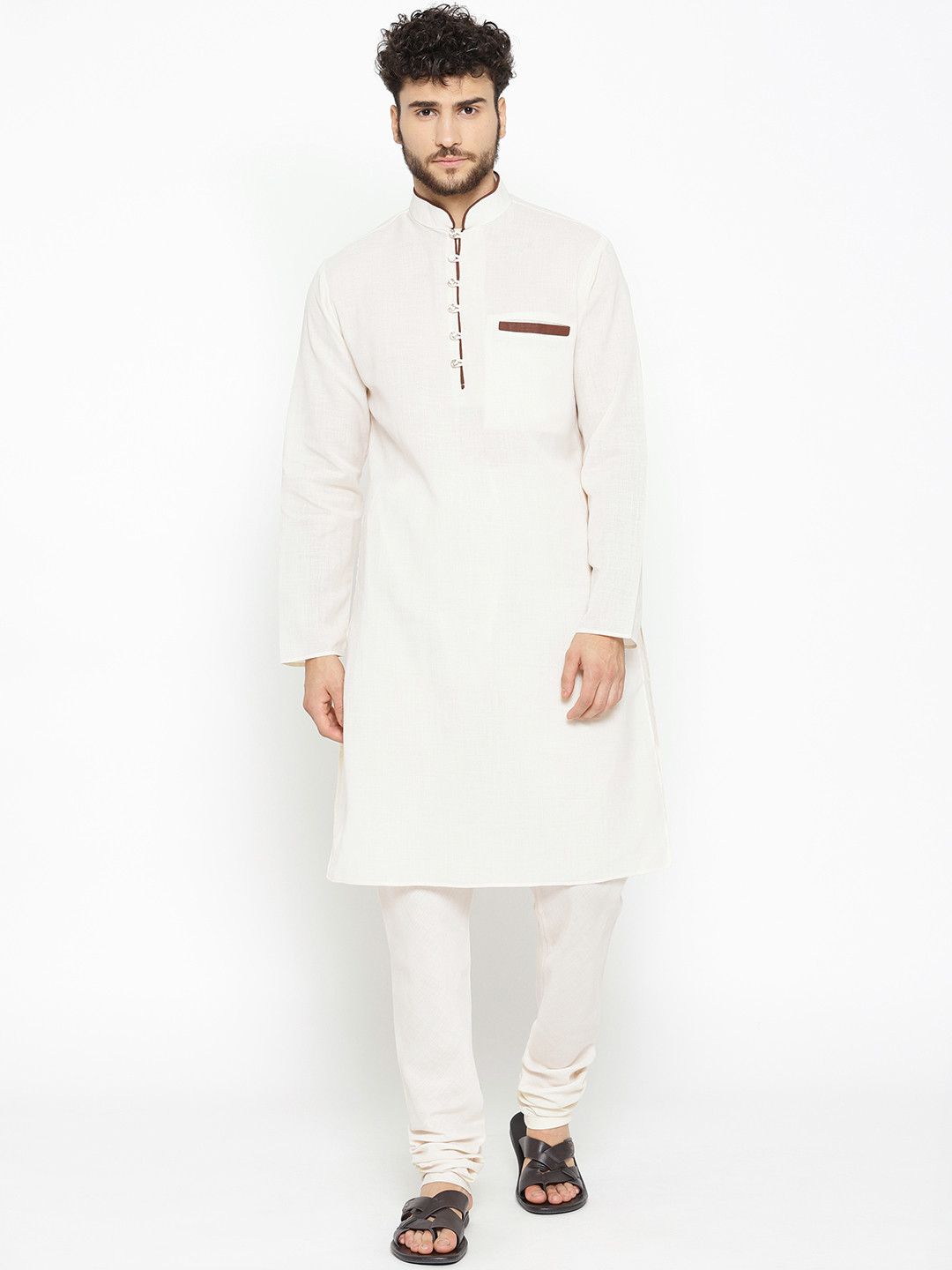 

SG LEMAN Men Off-White Solid Kurta with Churidar