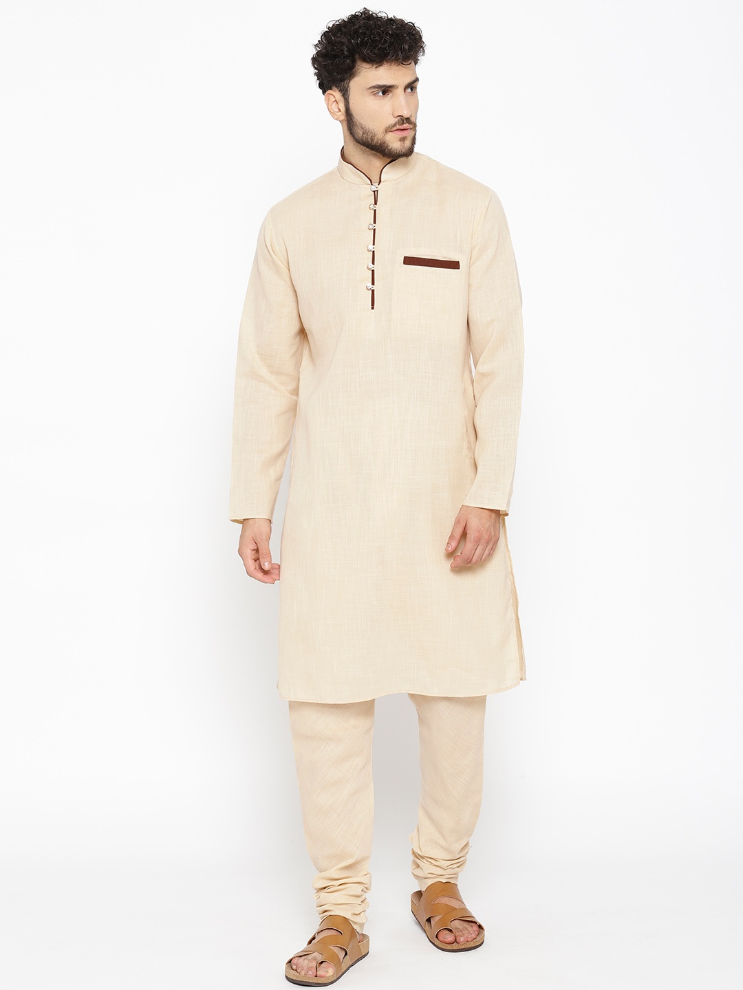 

SG LEMAN Men Beige Solid Kurta with Churidar