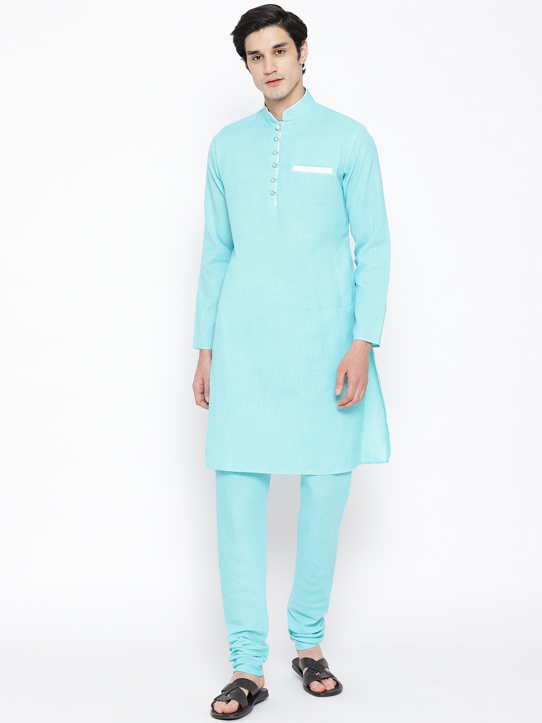 

SG LEMAN Men Blue Solid Kurta with Churidar