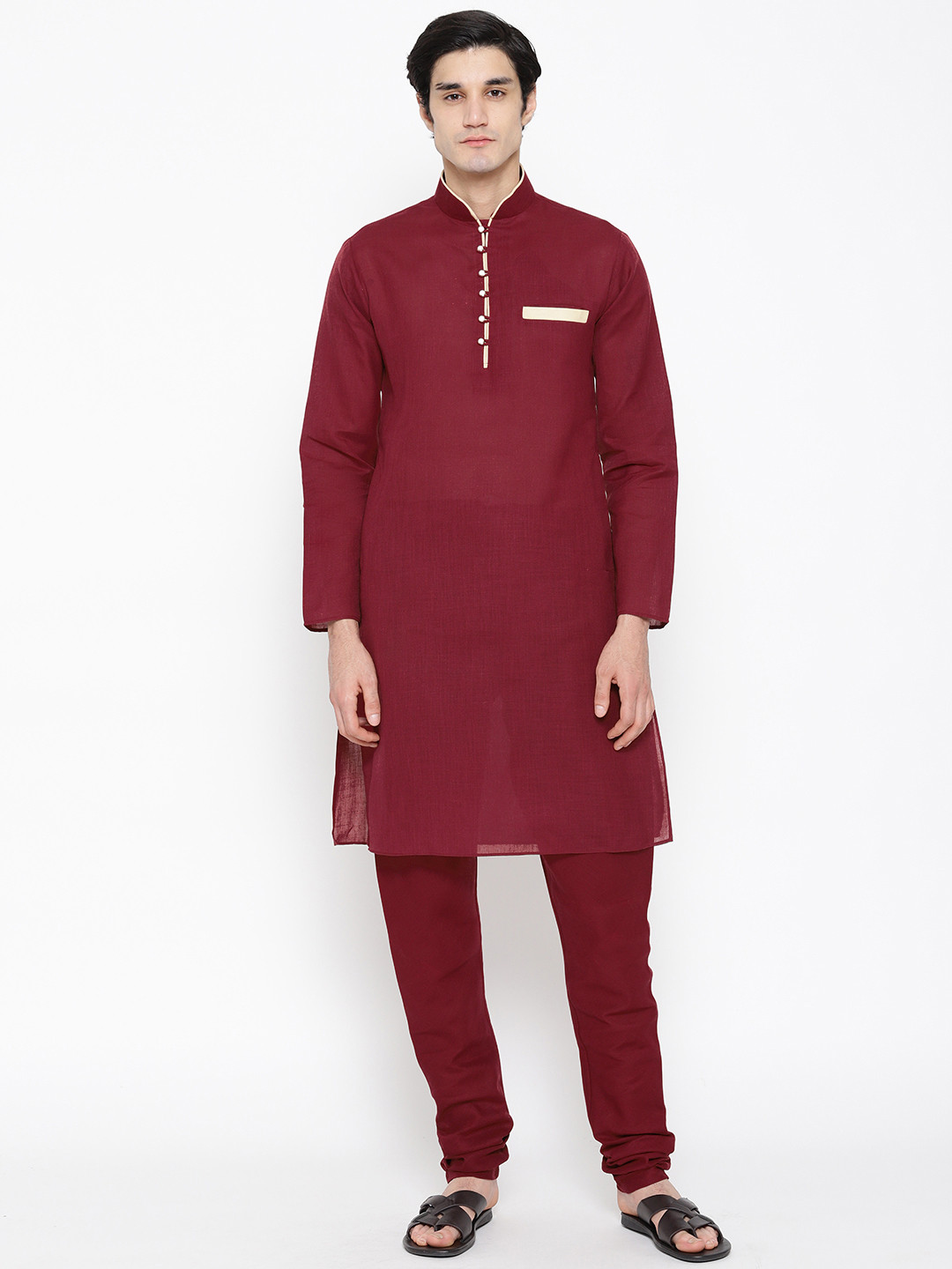 

SG LEMAN Men Maroon Solid Kurta with Churidar
