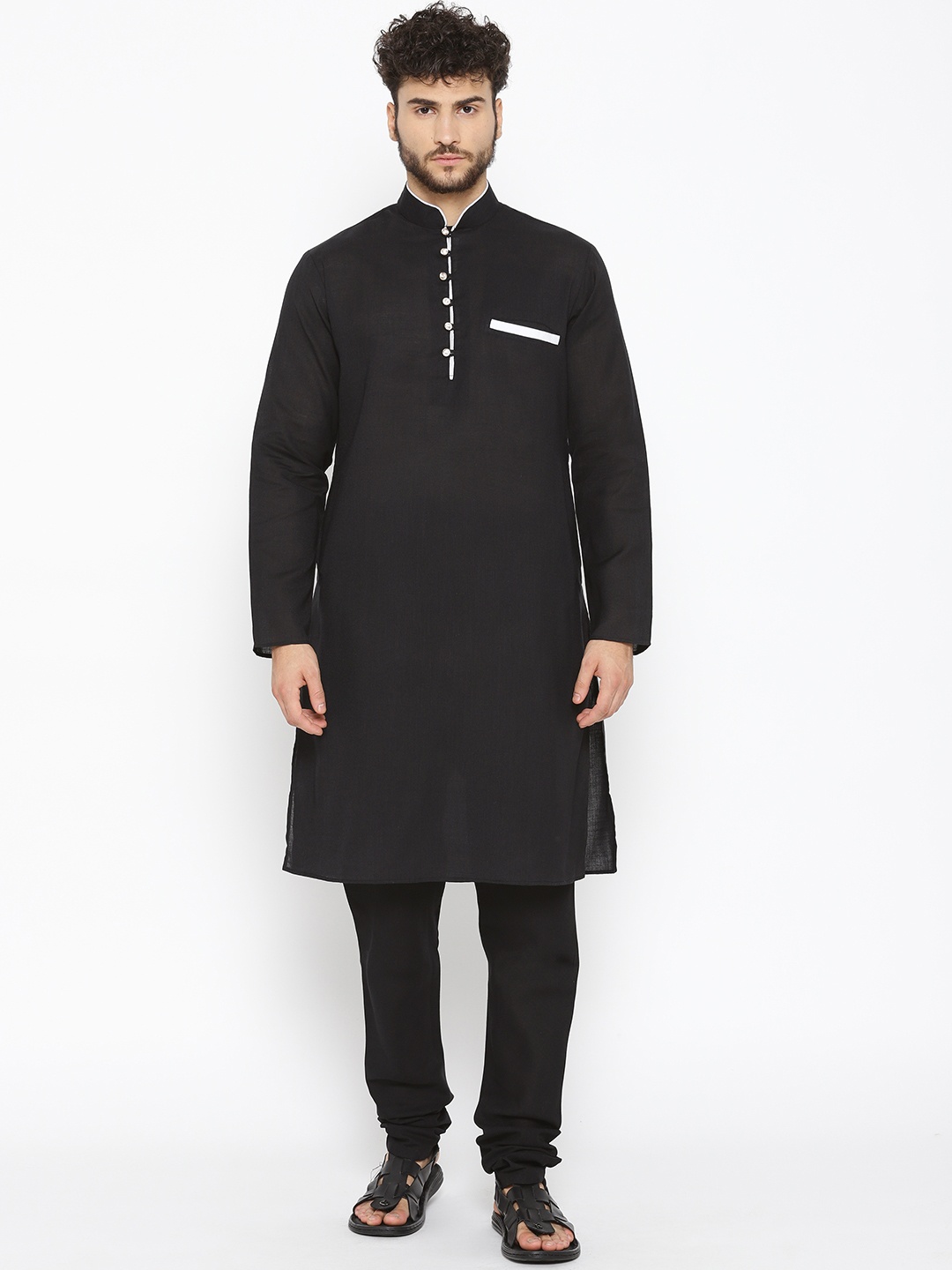 

SG LEMAN Men Black Solid Kurta with Churidar