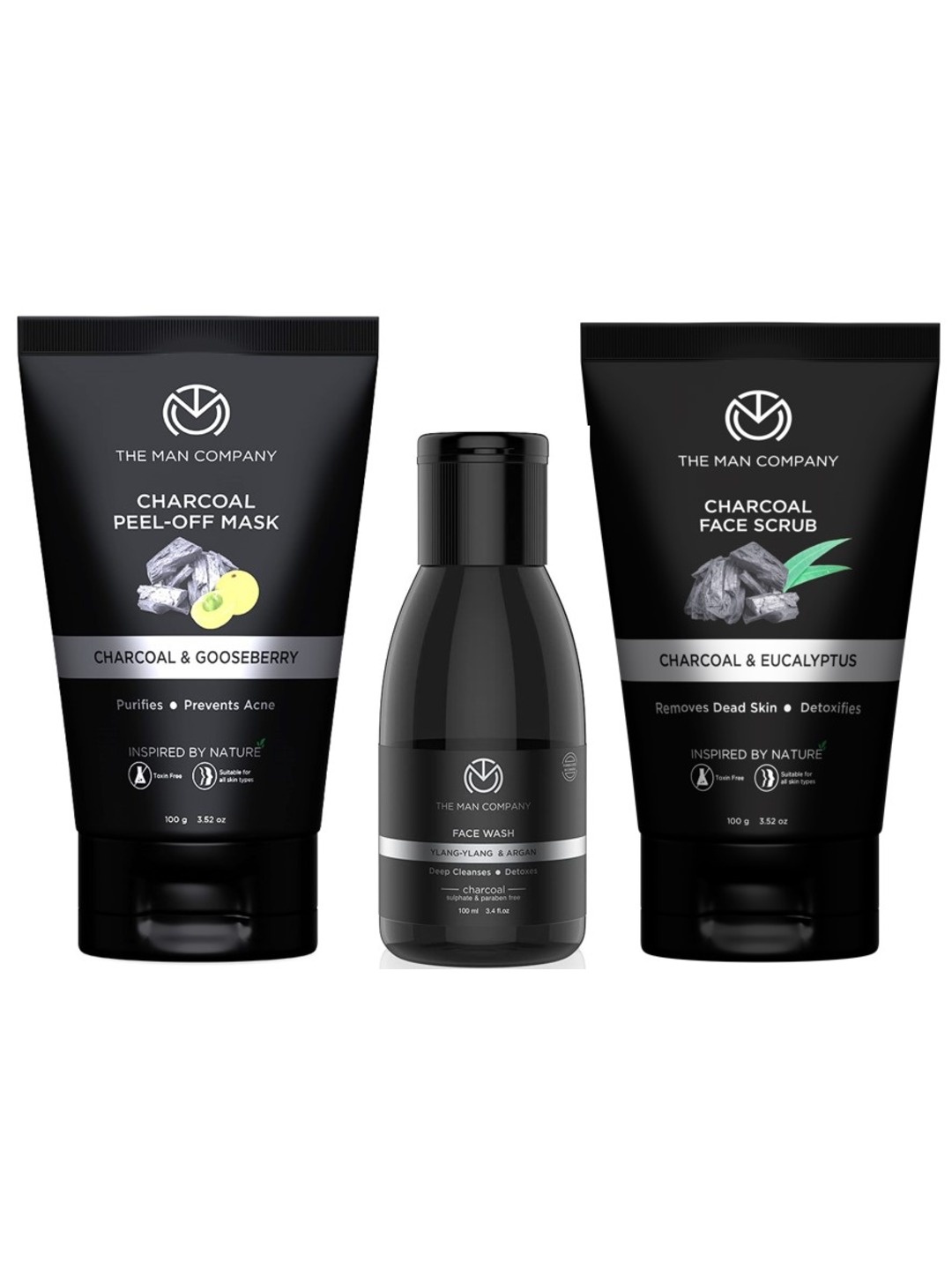 

THE MAN COMPANY Charcoal Express Face Wash + Face Scrub + Peel-Off Mask, Black