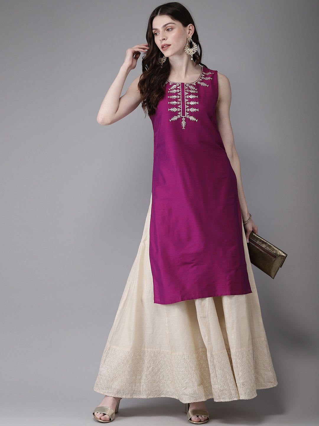 

Anouk Women Magenta Yoke Design A-Line Kurta