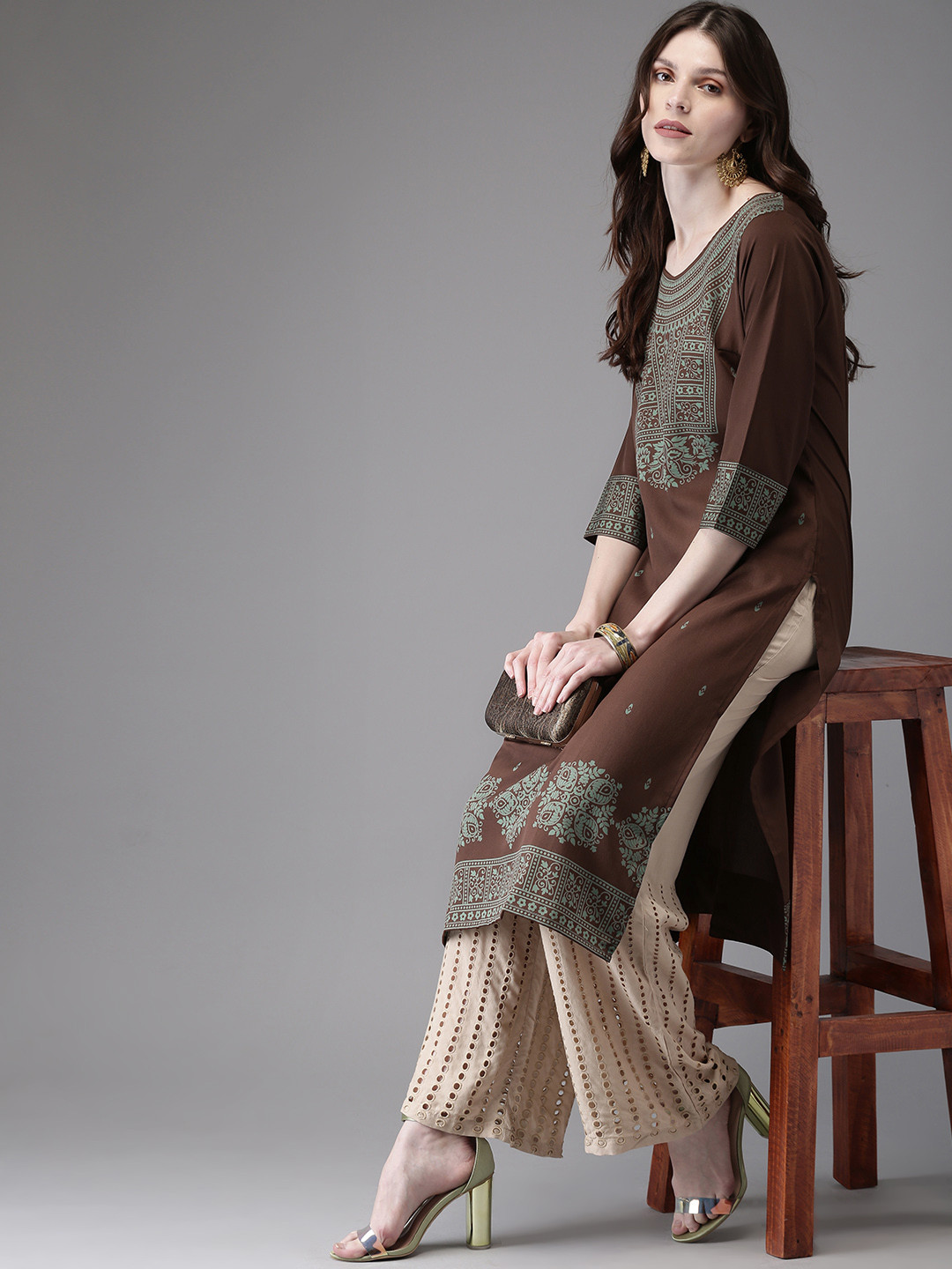 

Anouk Women Coffee Brown Printed A-Line Kurta