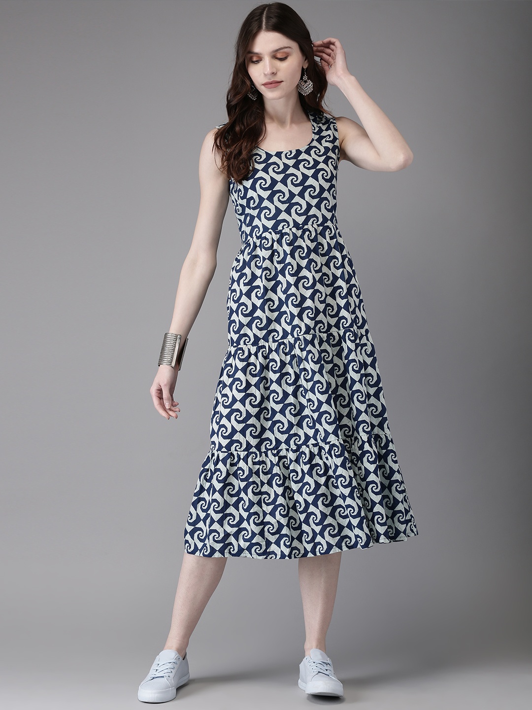 

Anouk Women Blue Printed Tiered A-Line Kurta