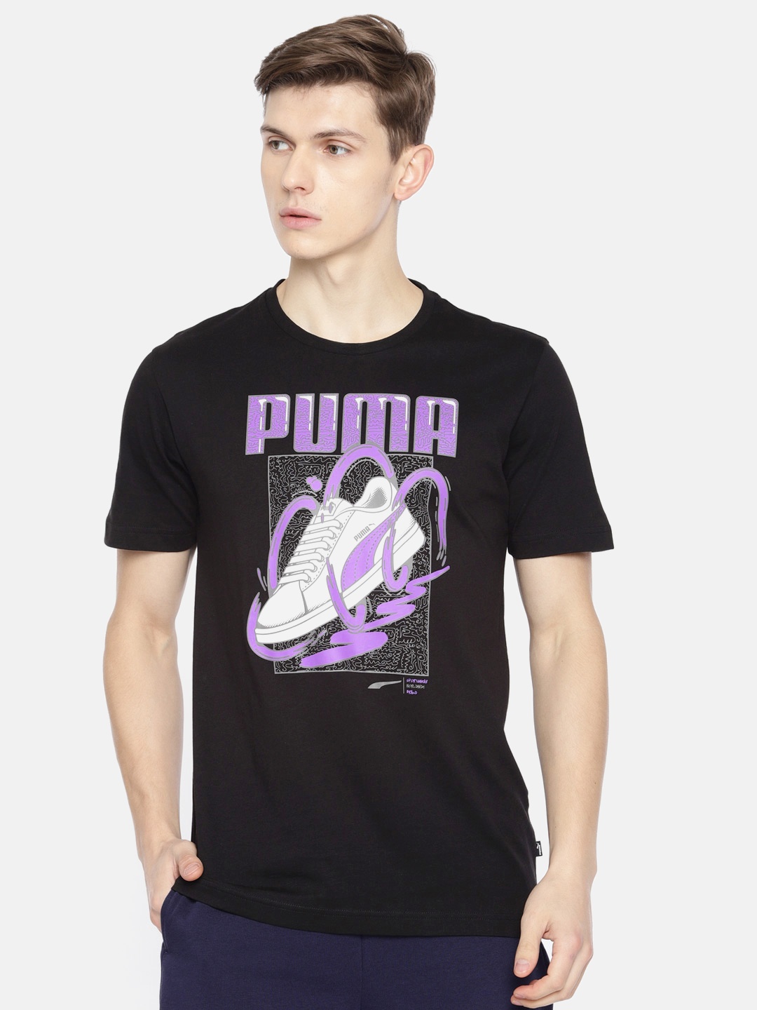 

Puma Men Black Sneaker Printed Pure Cotton T-shirt