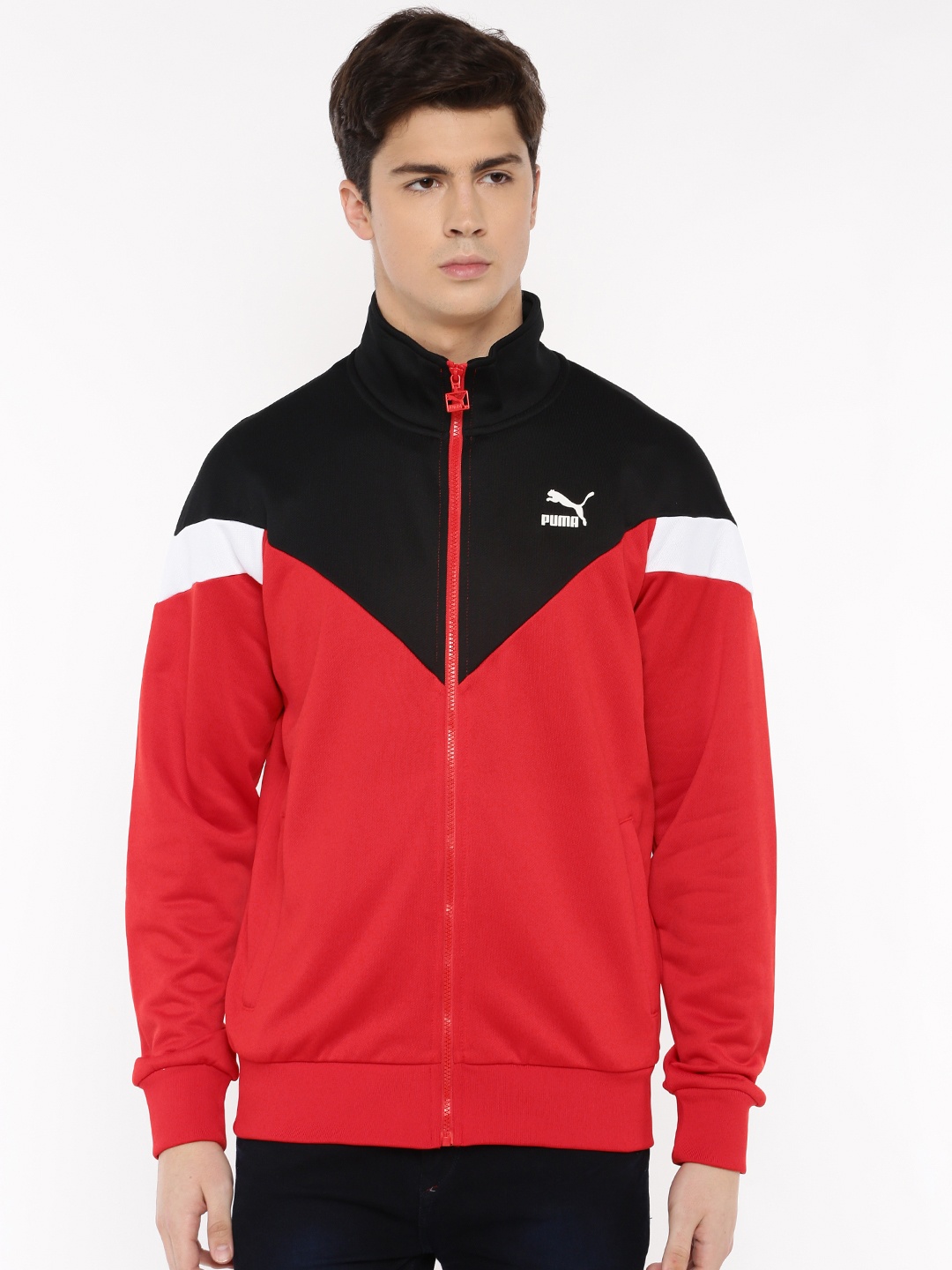 

Puma Men Red & Black Colourblocked Sporty Iconic MCS Track Jacket