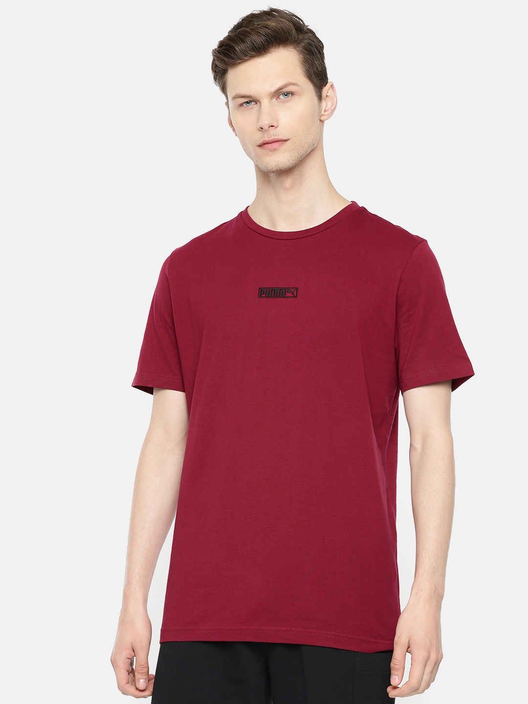 

Puma Men Maroon Solid Round Neck N.2 Tee Rhubarb T-shirt