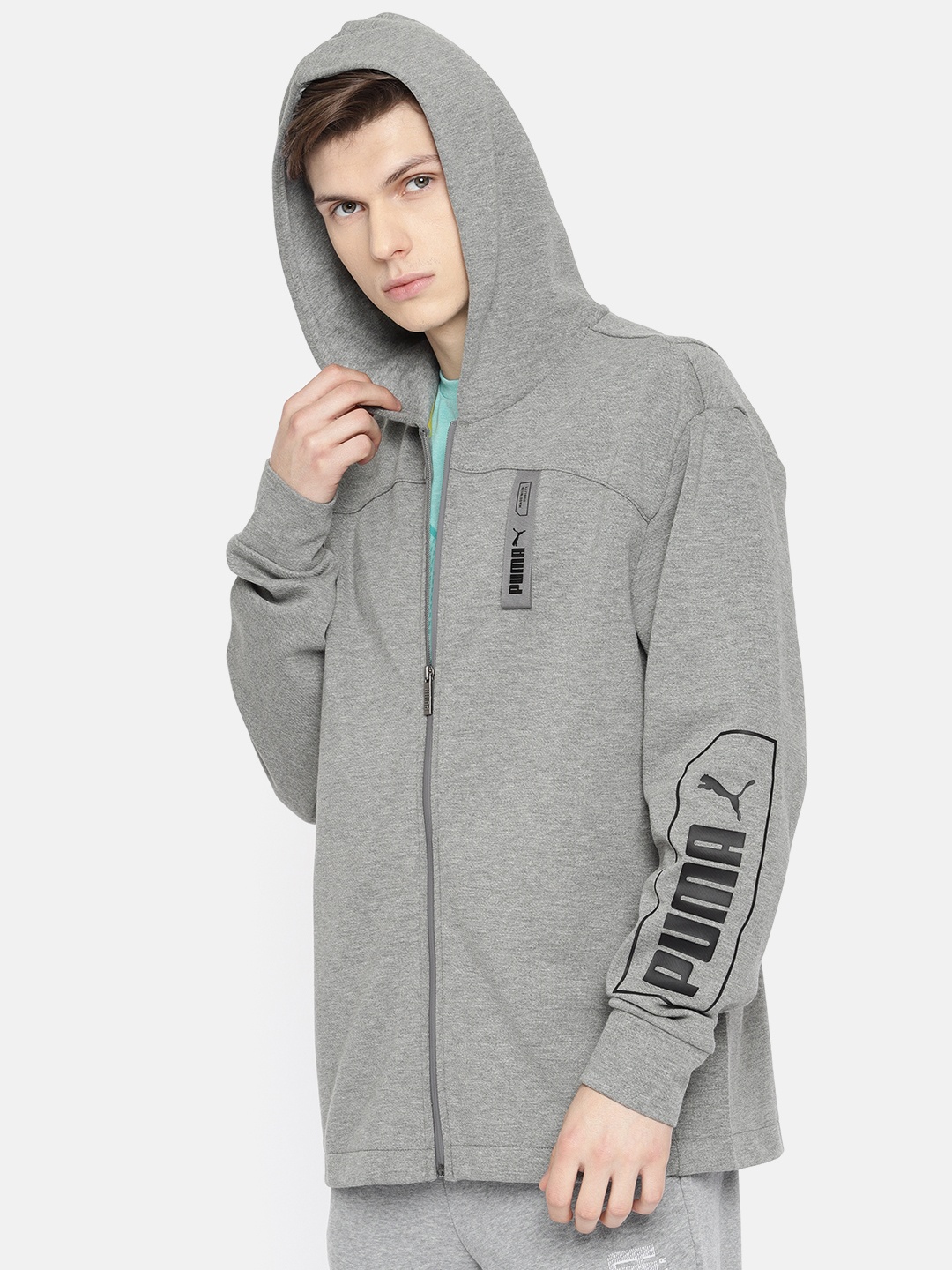 

Puma Men Grey Solid NU-TILITY FZ Hooded Track Sweatshirt