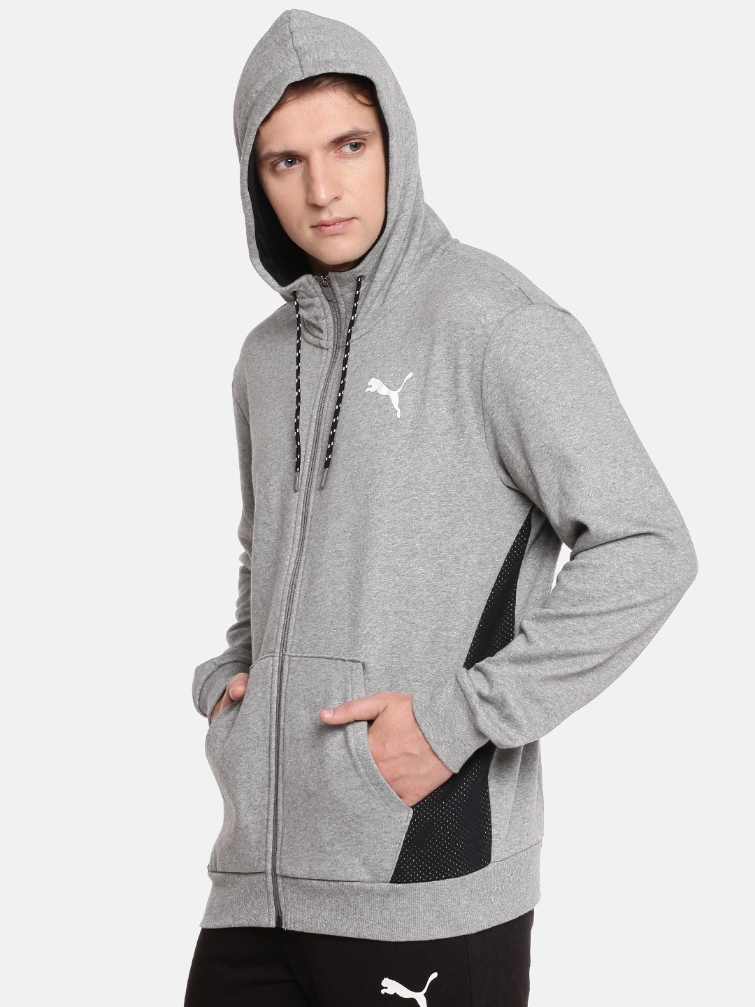 

Puma Men Grey Melange Solid DryCell Modern Sports FZ Hooded Track Sweatshirt