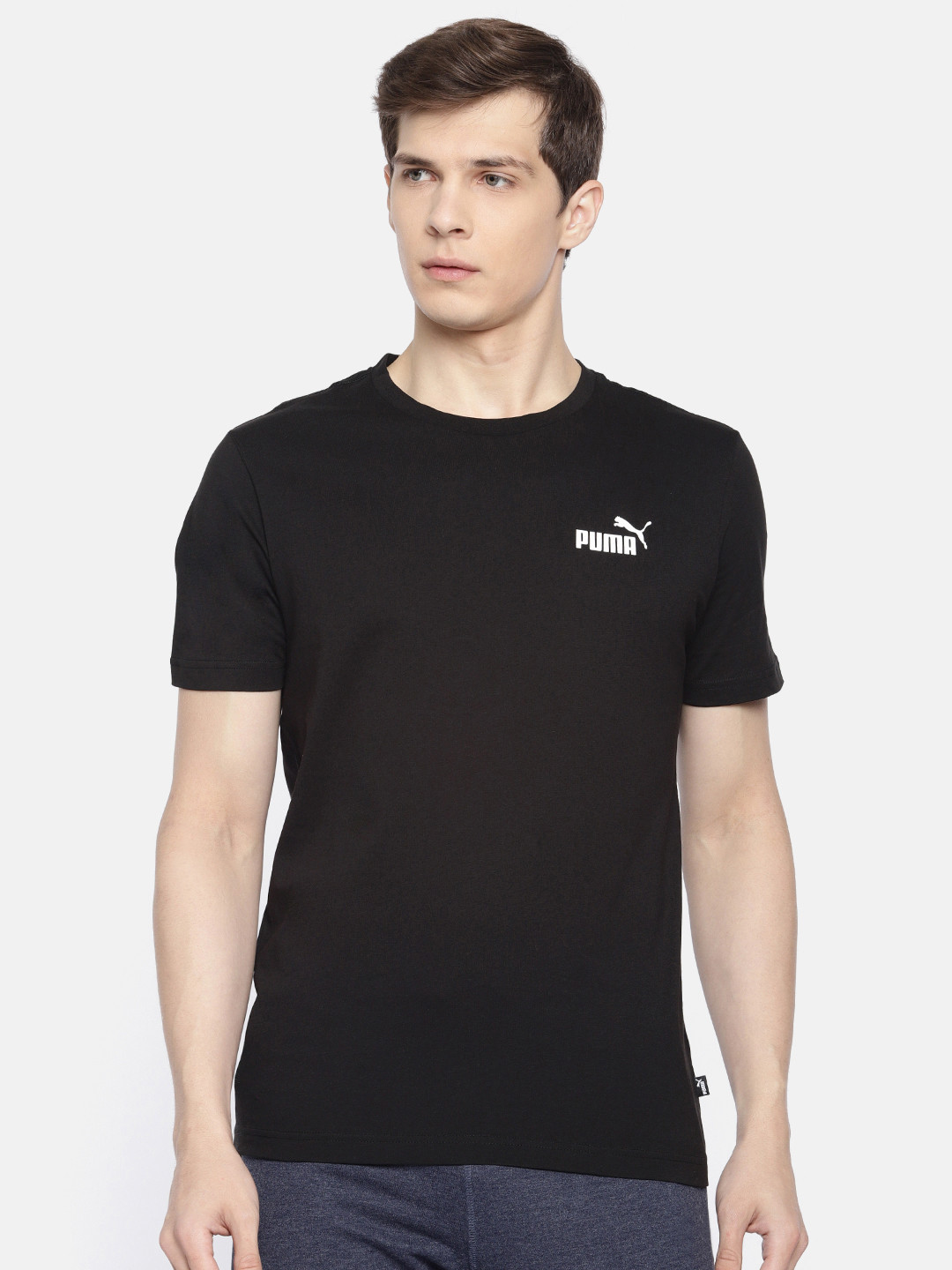 

Puma Men Black Printed Regular Fit ESS Small Logo Round Neck Pure Cotton T-shirt