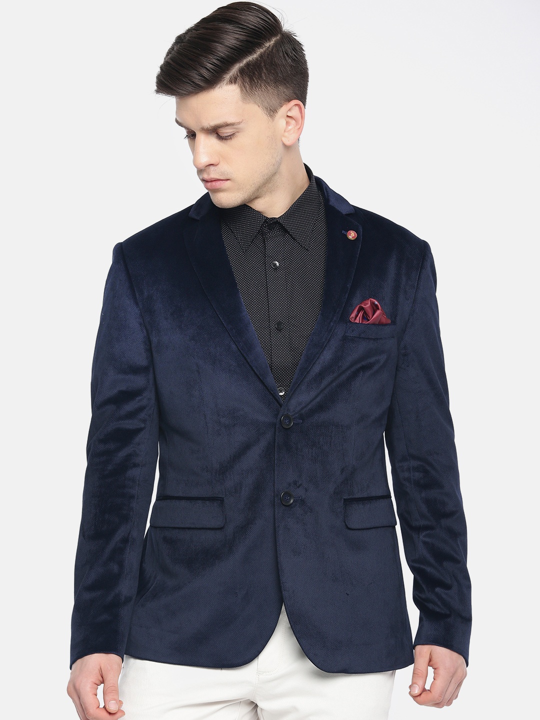 

U.S. Polo Assn. Men Navy Blue Self-Design Slim Fit Single-Breasted Blazer