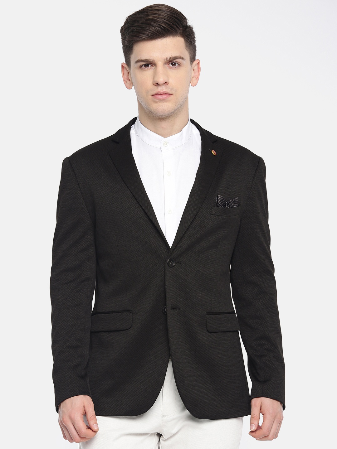 

U.S. Polo Assn. Men Black Self-Design Slim Fit Single-Breasted Blazer, Na