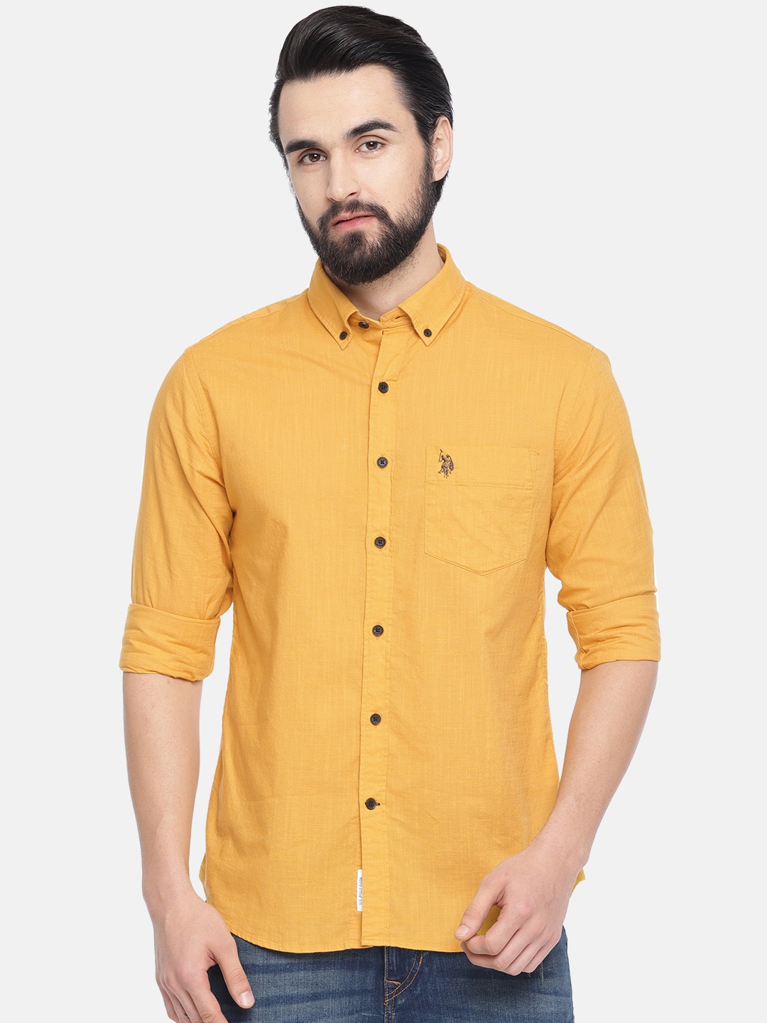 

U.S. Polo Assn. Men Yellow Tailored Fit Solid Casual Shirt
