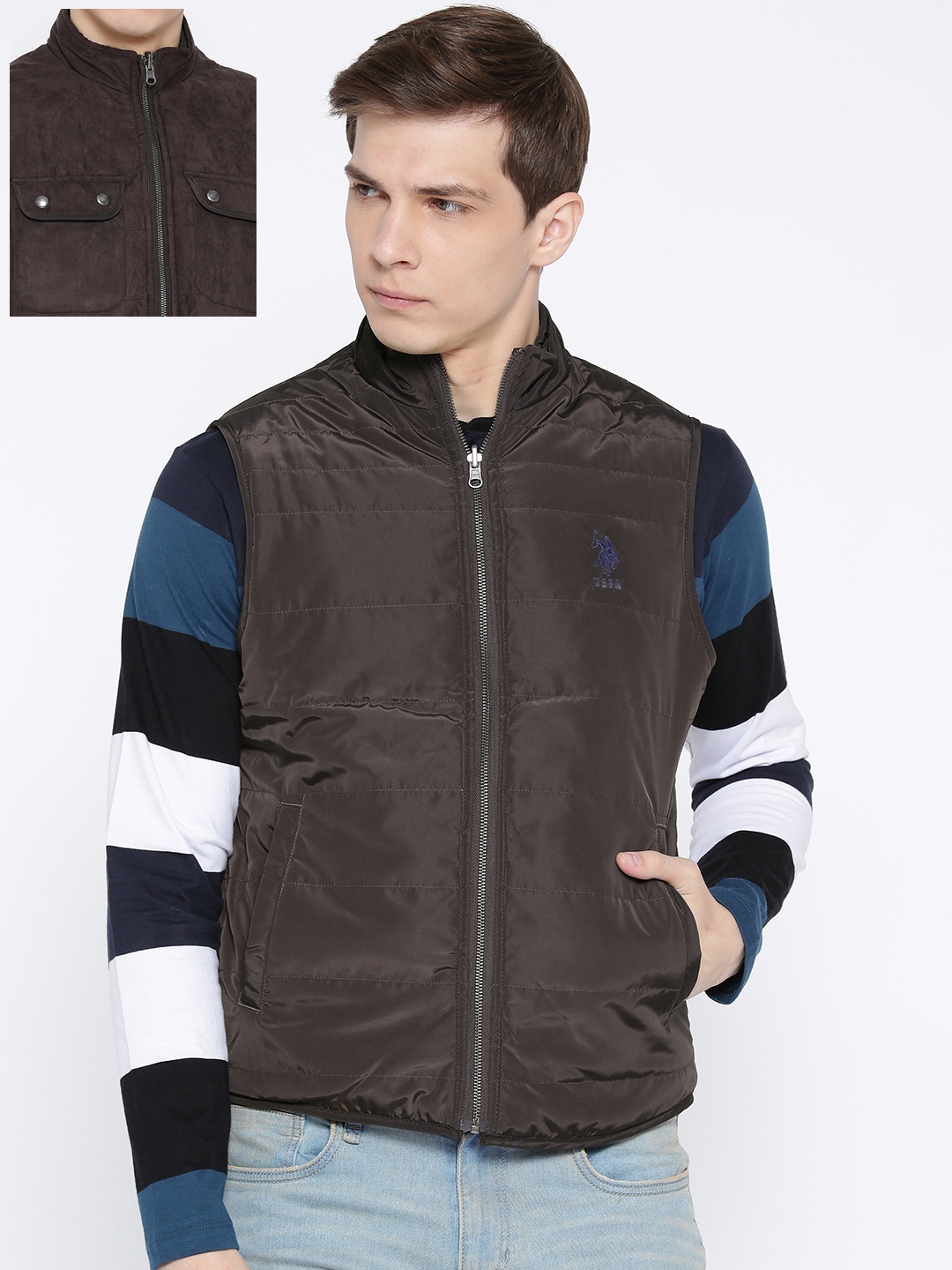 

U.S. Polo Assn. Men Coffee Brown Solid Reversible Jacket
