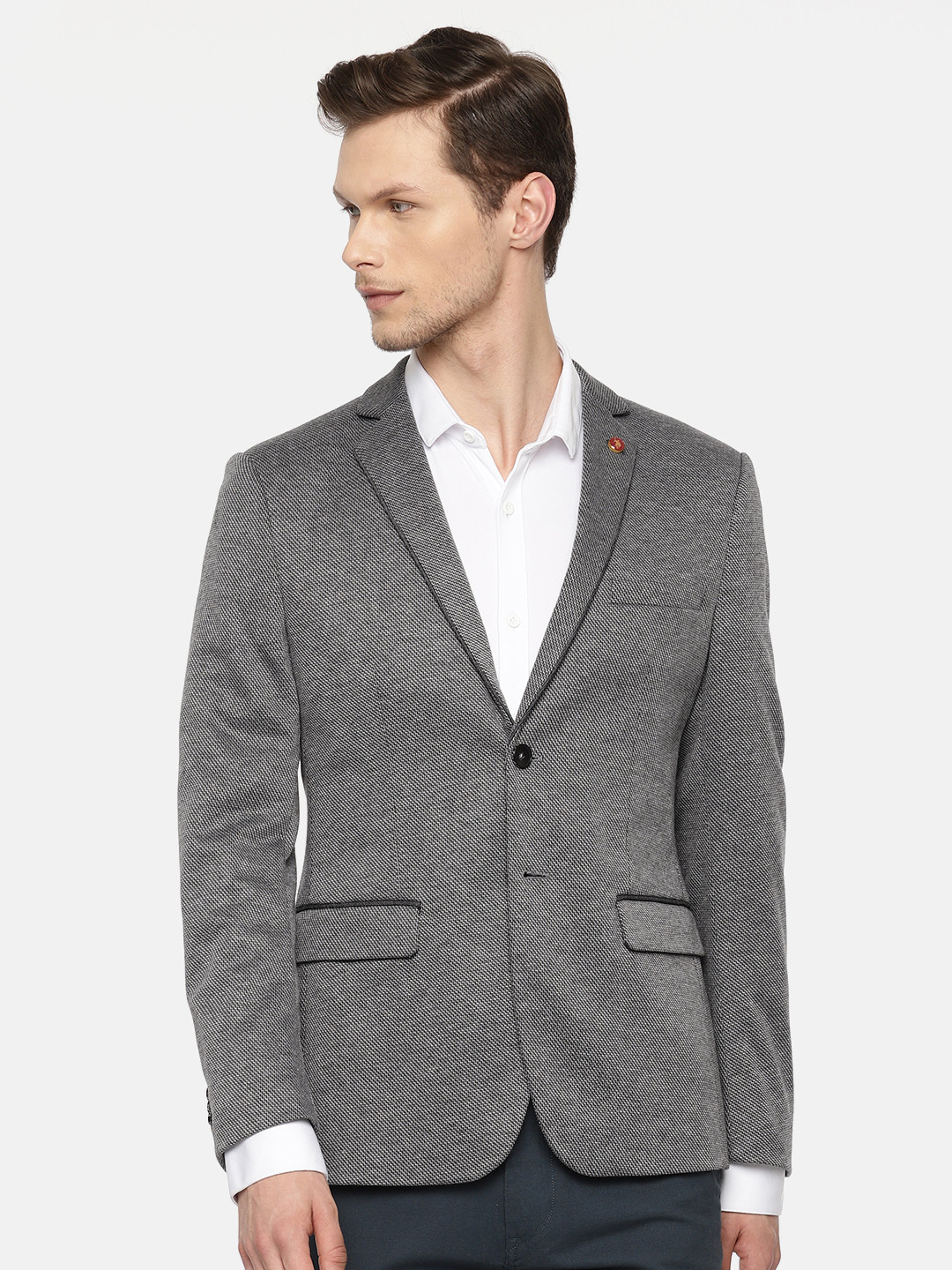 

U.S. Polo Assn. Men Grey Self-Design Single-Breasted Slim Fit Smart Casual Blazer