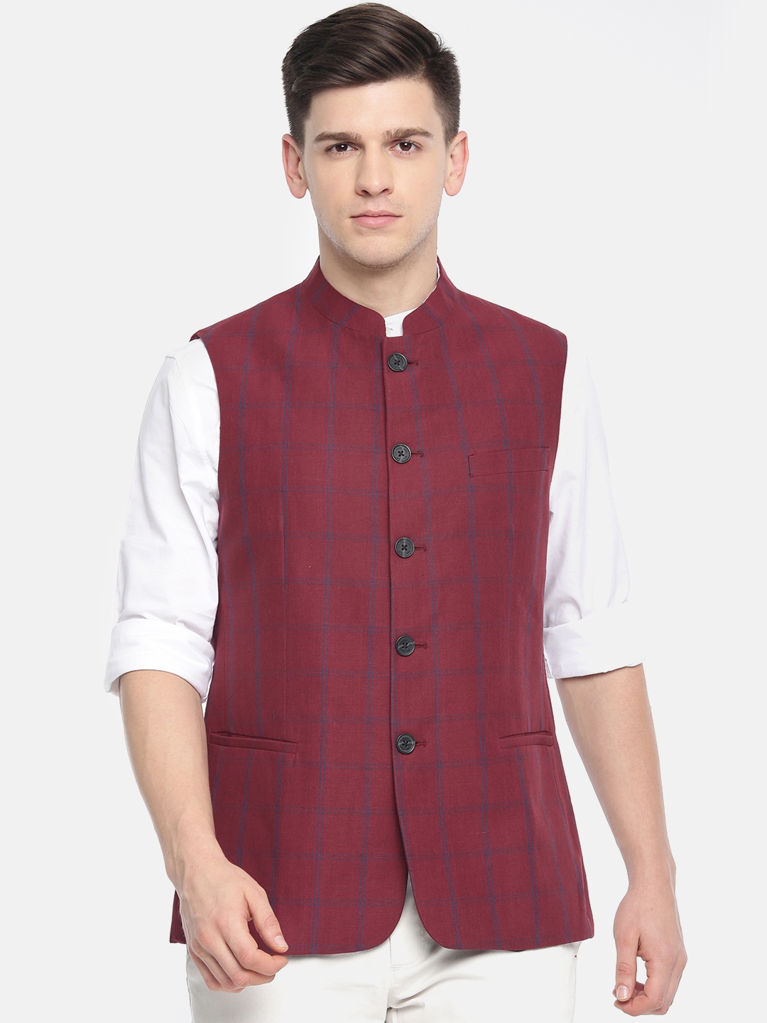 

U.S. Polo Assn. Men Maroon Checked Linen Waistcoat