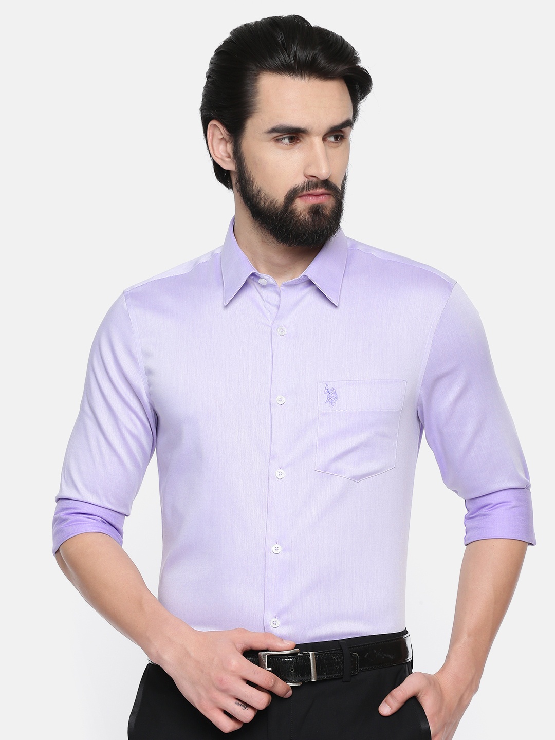 

U.S. Polo Assn. Men Lavender Tailored Fit Solid Formal Shirt