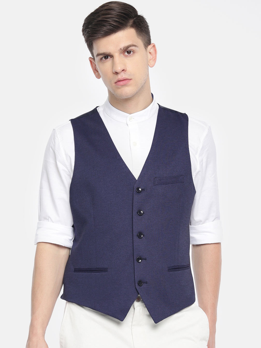 

U.S. Polo Assn. Men Blue Solid Pure Cotton Waistcoat