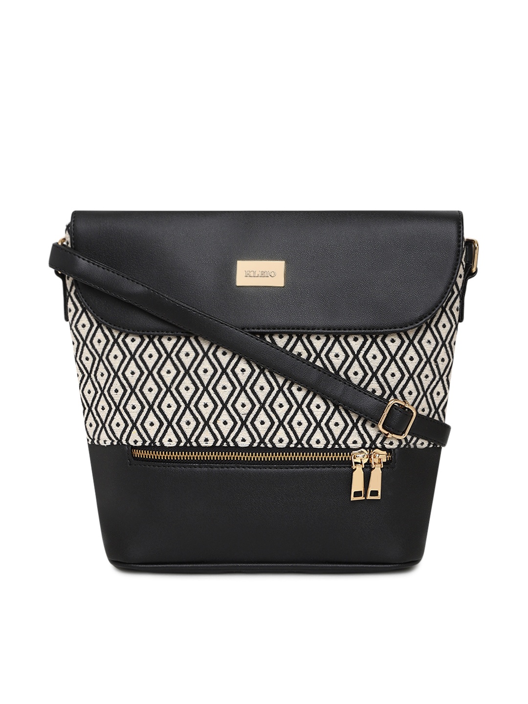 

KLEIO Black & White Jacquard & PU Coated Sling Bag