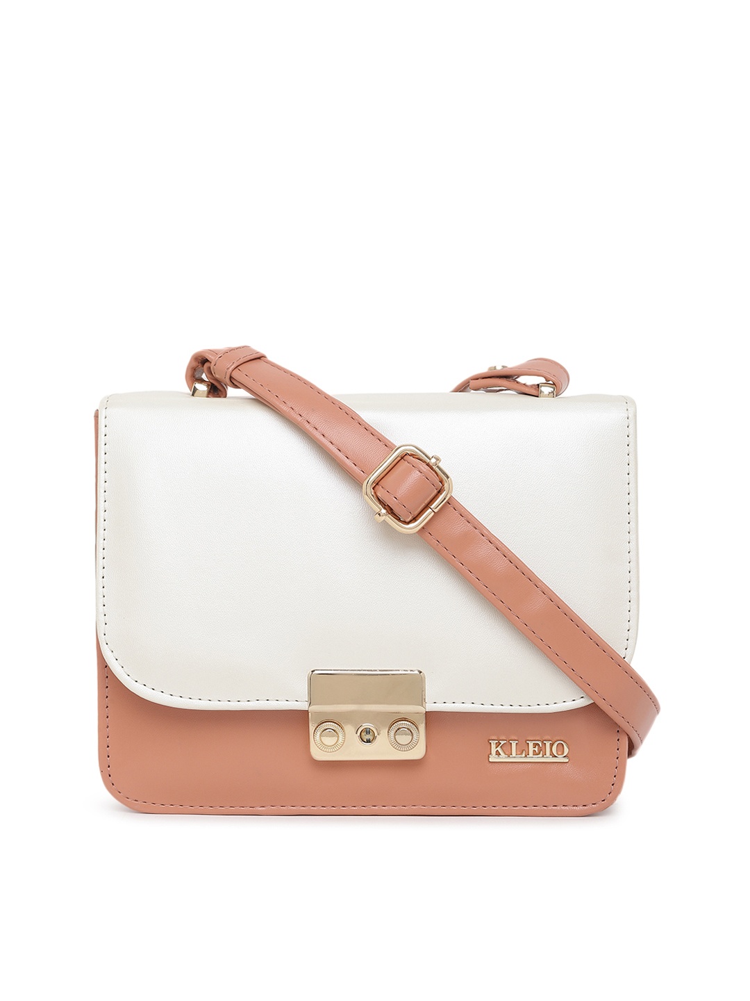 

KLEIO Women Peach-Coloured & White Colourblocked Sling Bag