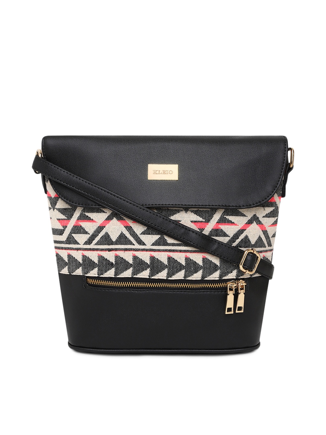 

KLEIO Black & Off-White Jacquard & PU Coated Sling Bag