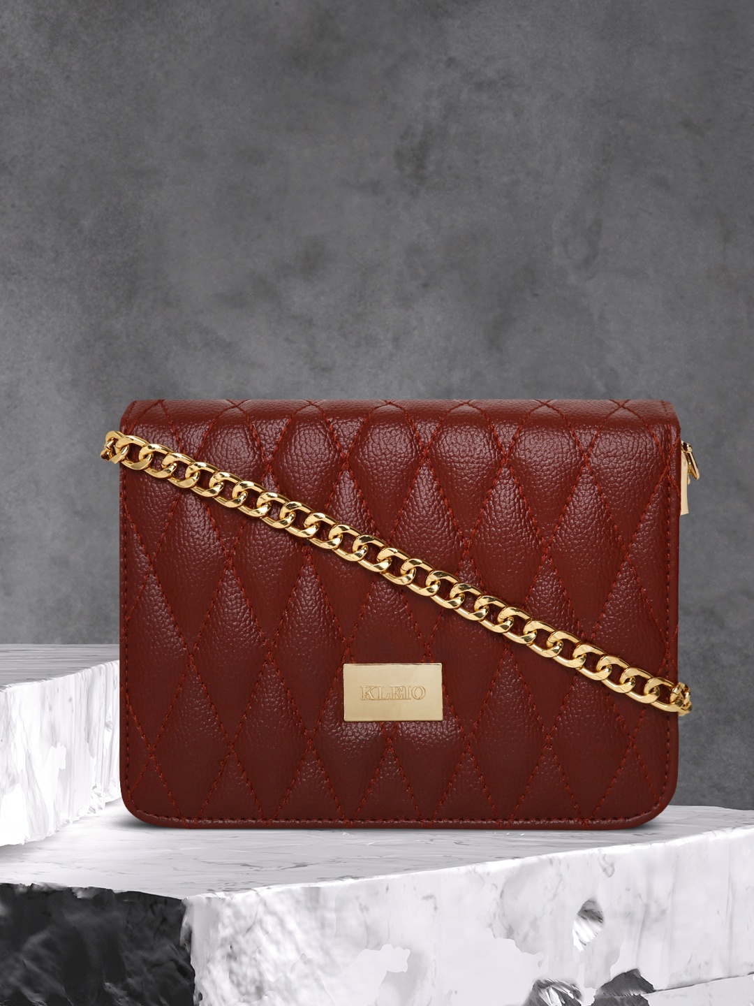 

KLEIO Brown Quilted Structured Sling Party Bag