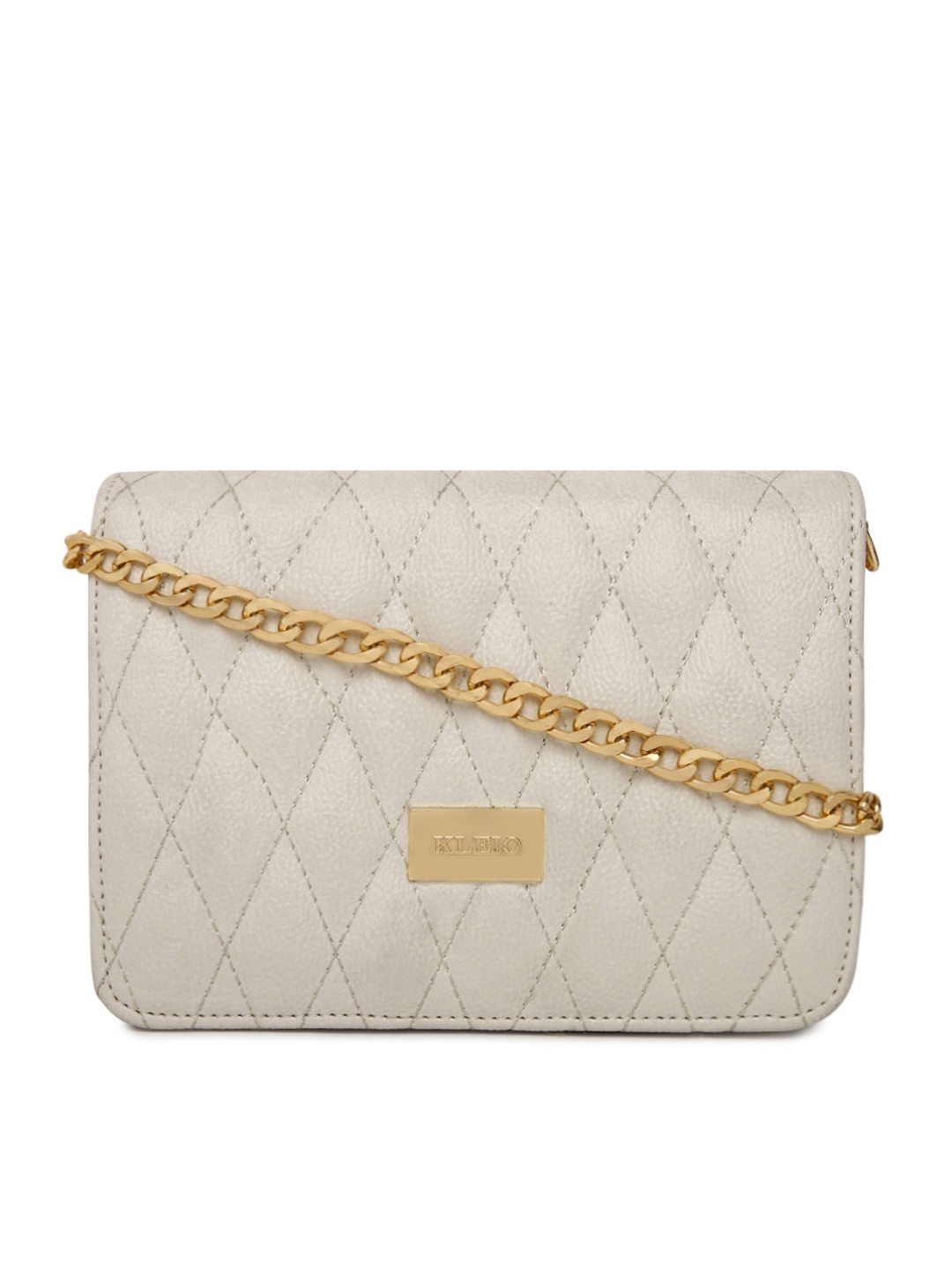 

KLEIO Off-White Quilted Structured Sling Party Bag