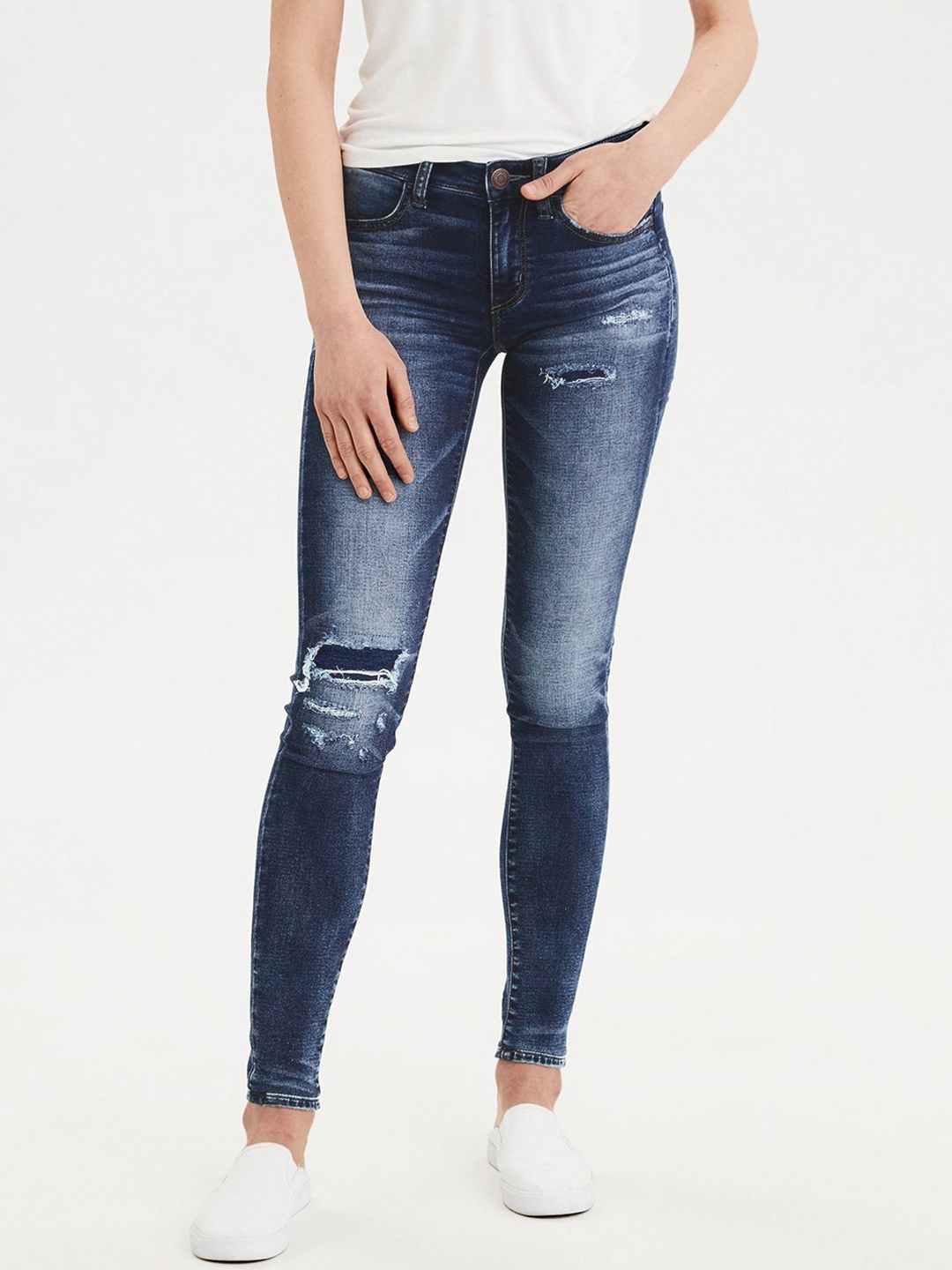 

AMERICAN EAGLE OUTFITTERS Women Blue Super Stretch Washed Jeggings
