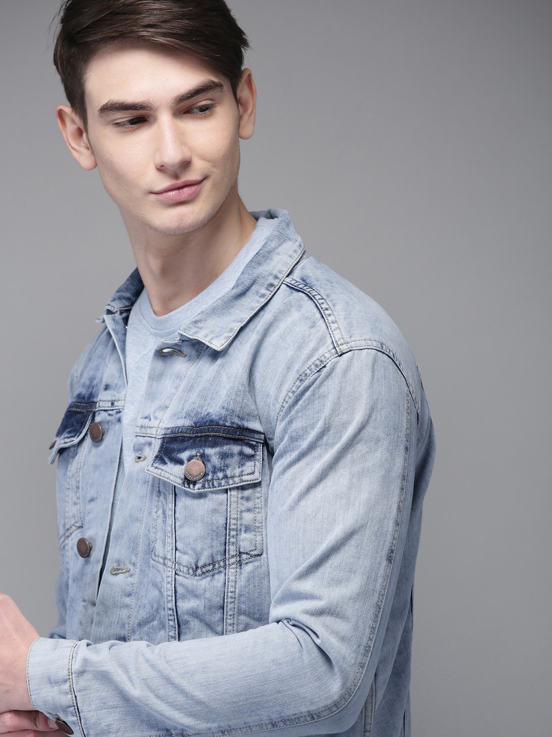 

HERE&NOW Men Blue Washed Denim Jacket