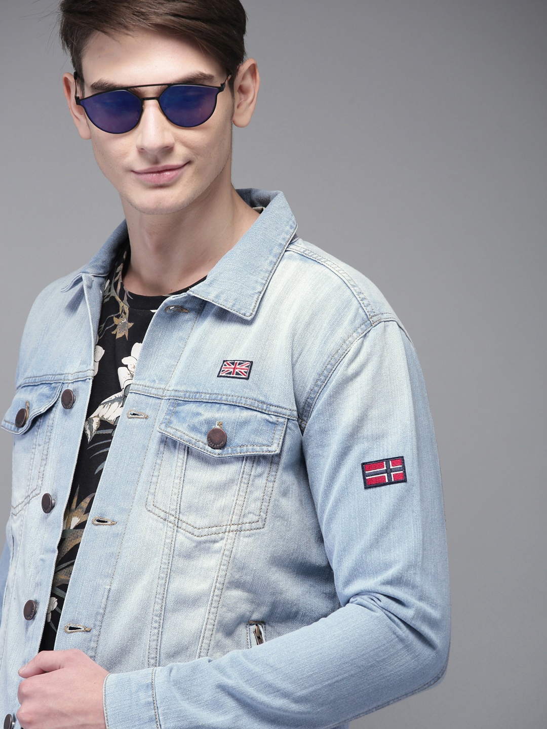 

HERE&NOW Men Blue Solid Denim Jacket