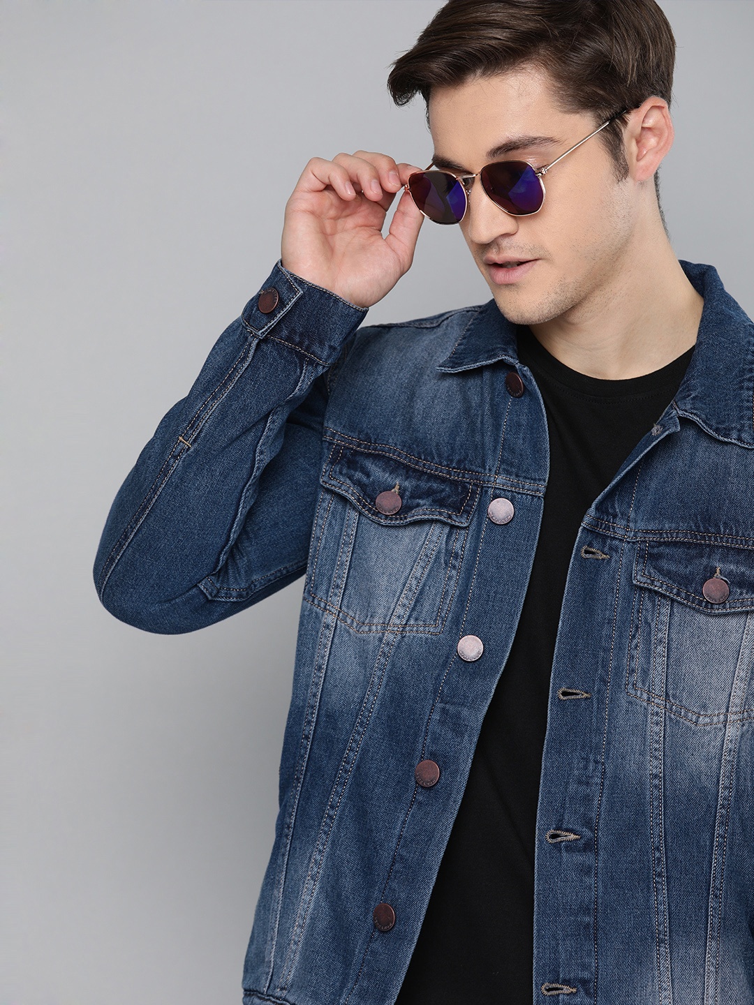 

HERE&NOW Men Blue Faded Denim Jacket