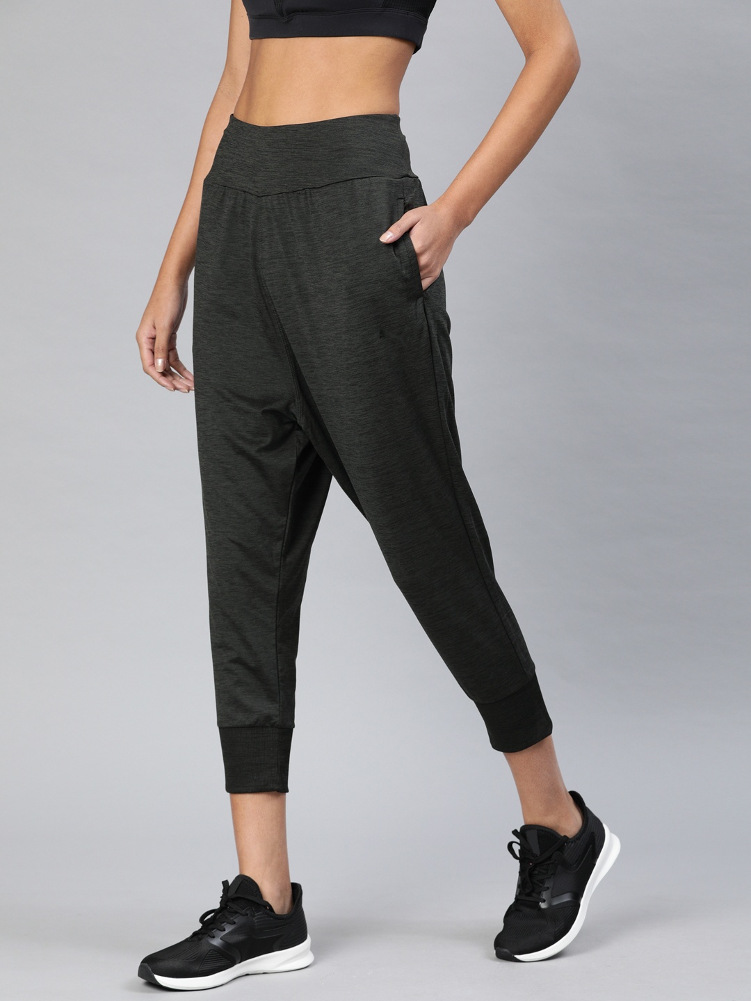 

Puma Women Charcoal Grey Self Design Soft Drapey Black Heat Sports Pants