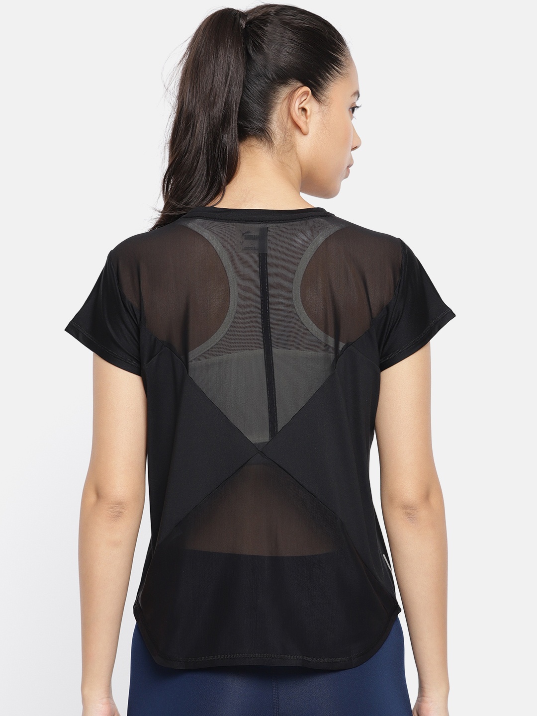 

Puma Women Black Solid Studio Mesh dryCELL Yoga T-shirt