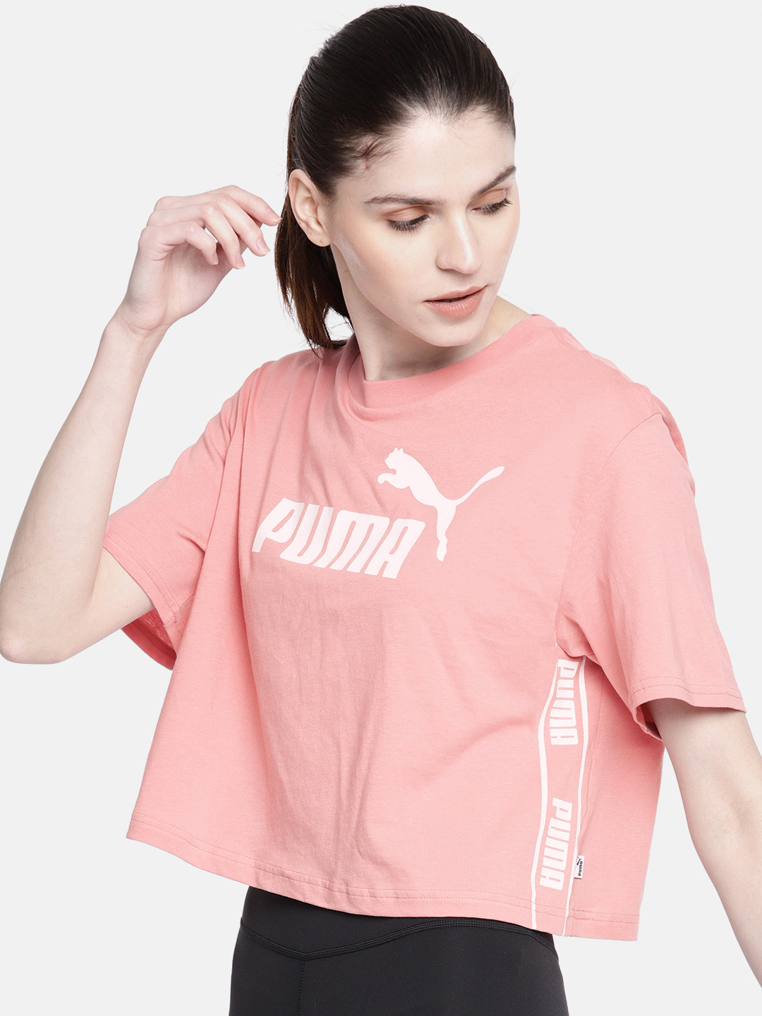 

Puma Women Pink Printed Round Neck Pure Cotton T-shirt