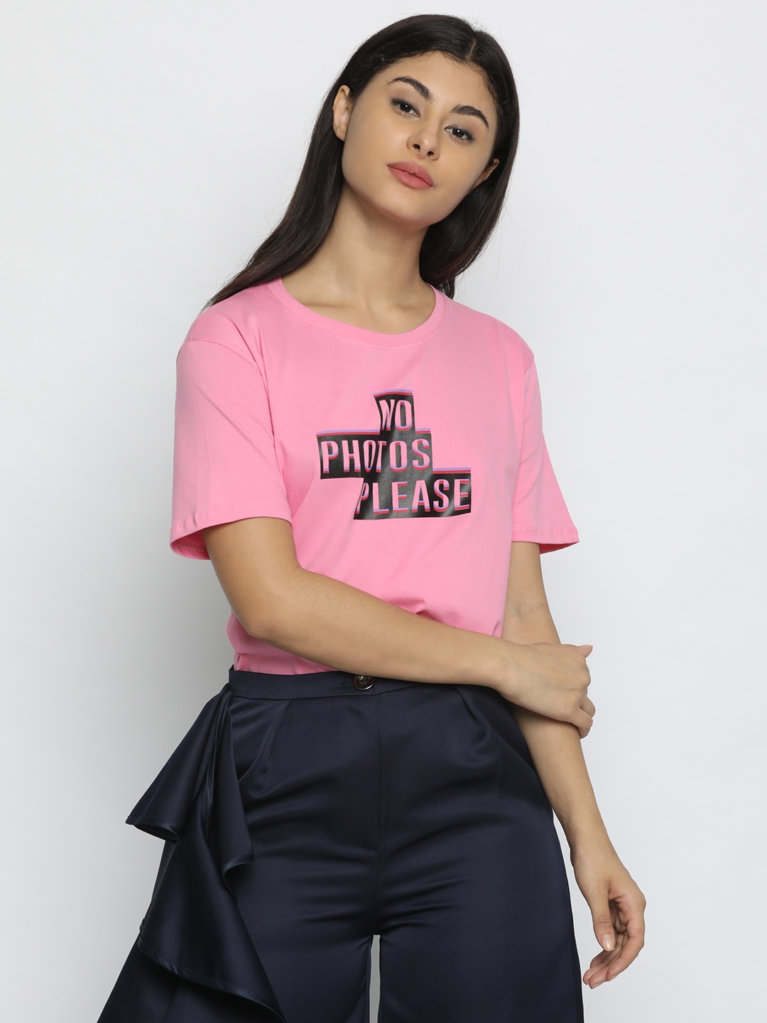 

ISU Women Pink Printed Round Neck T-shirt