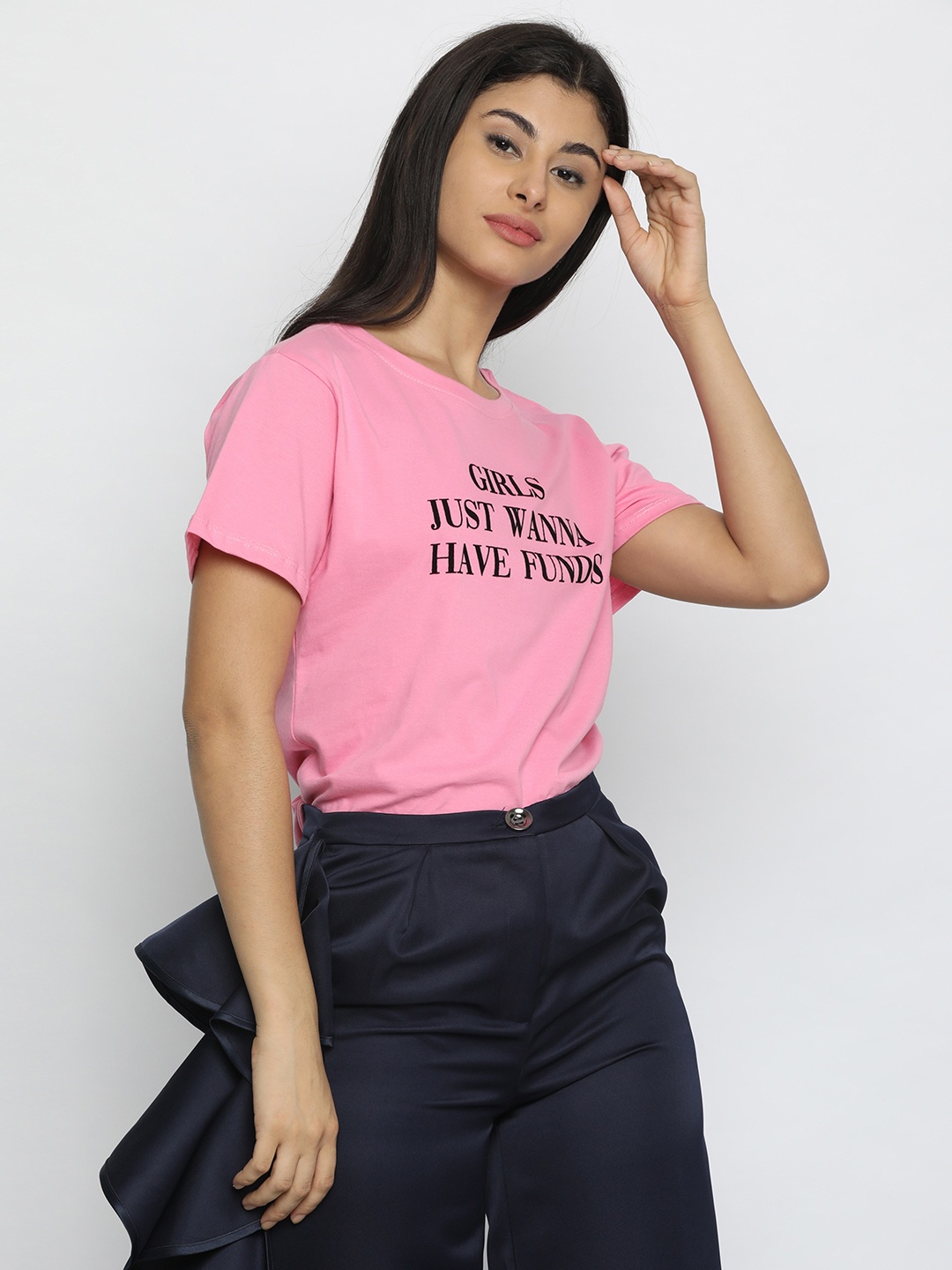 

ISU Women Pink Printed Round Neck T-shirt