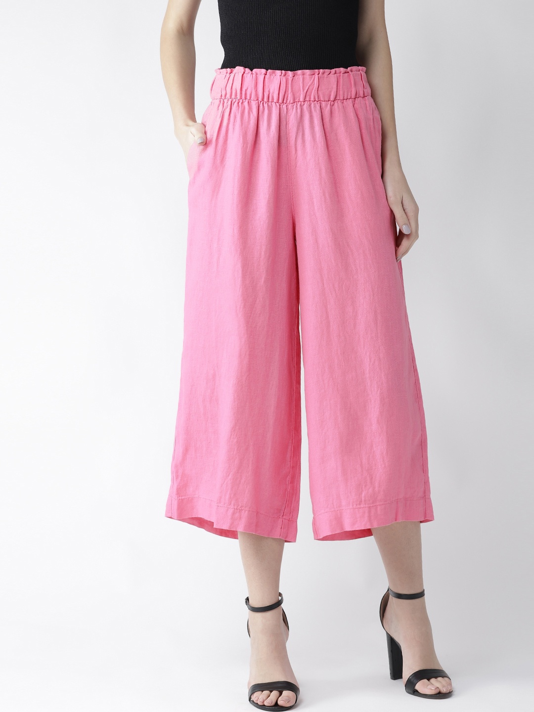 

Marks & Spencer Women Pink Regular Fit Solid Linen Culottes