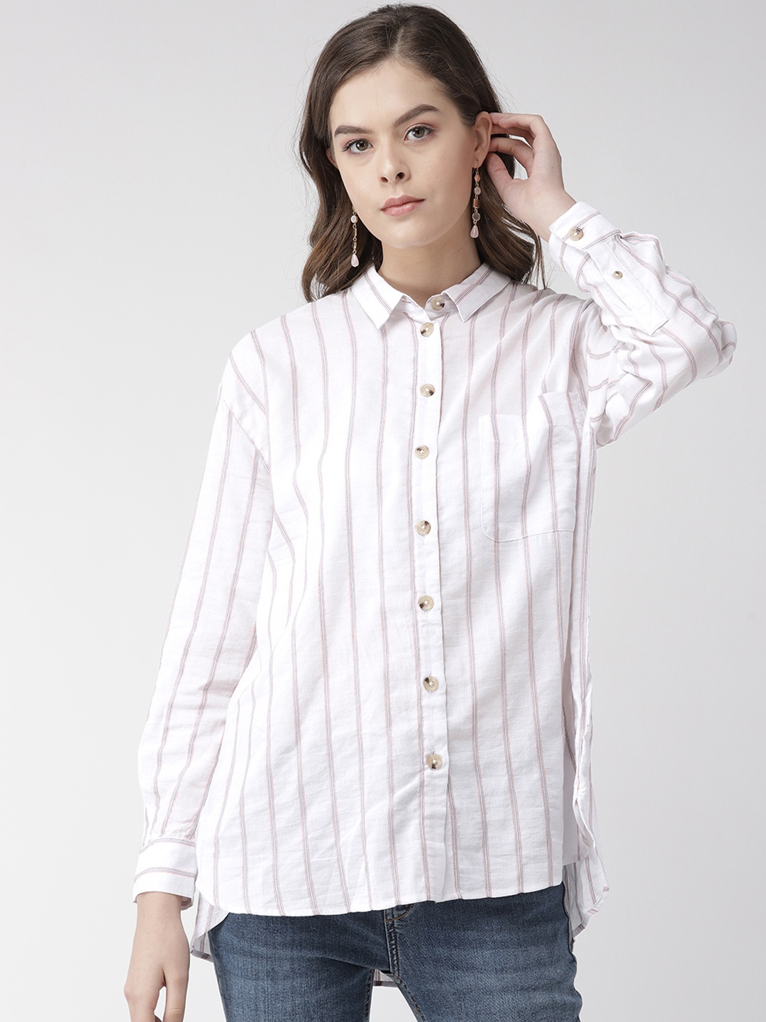 

Marks & Spencer Women Off-White & Blue Regular Fit Striped Casual Shirt