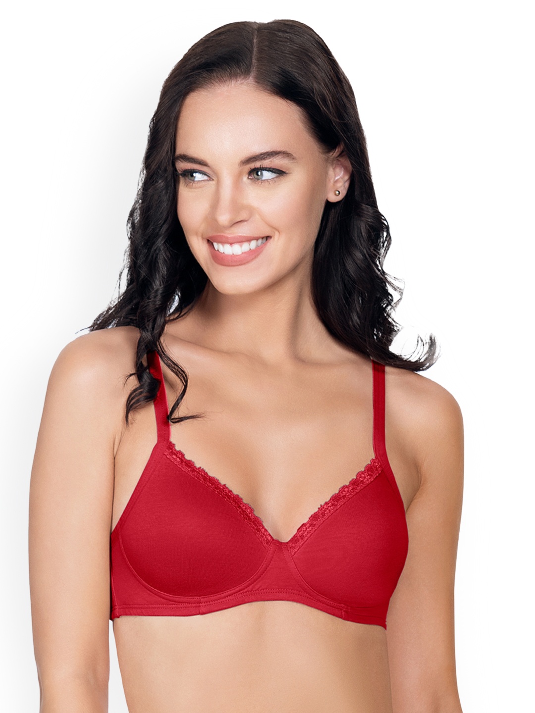 

Amante Solid Padded Wirefree Cotton Casual T-shirt Bra - BRA10202, Red