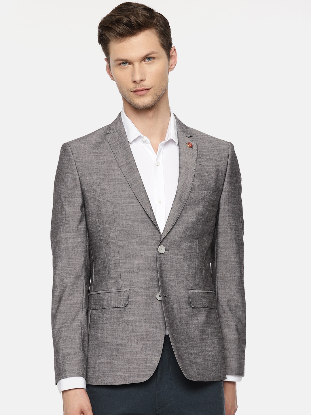 

U.S. Polo Assn. Men Grey Solid Single-Breasted Slim Fit Smart Casual Blazer