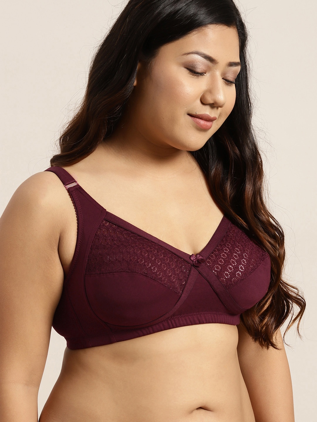 

Sztori Plus Size Maroon Lace Non-Wired Non Padded Everyday Bra SZ-BRA-715E