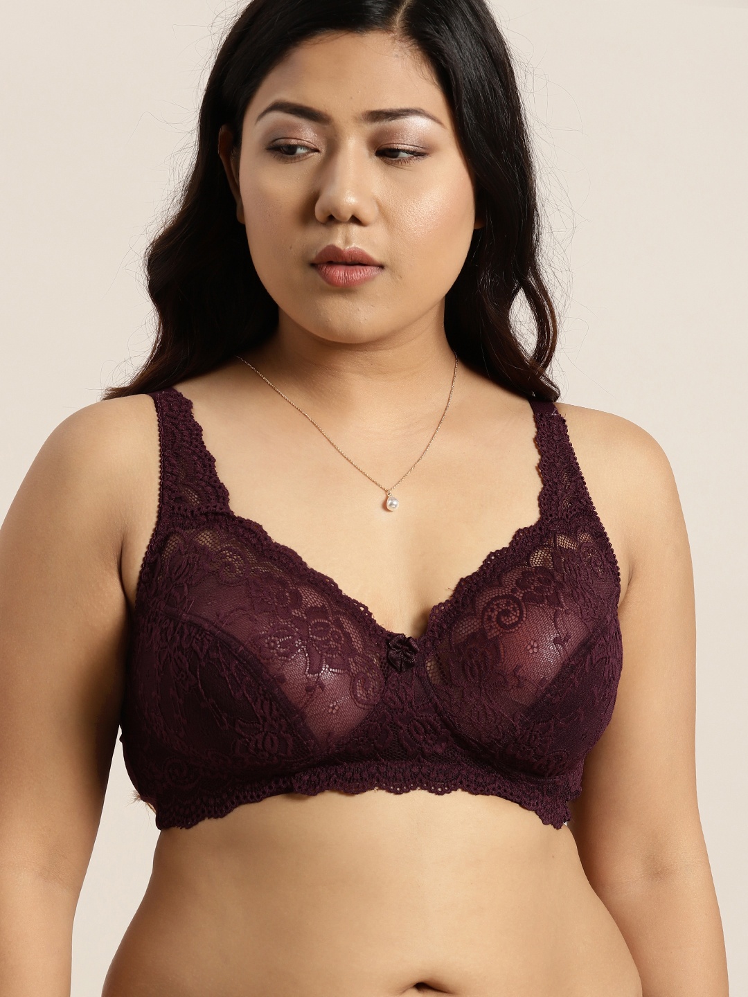 

Sztori Plus Size Burgundy Lace Non-Wired Non Padded Everyday Bra SZ-BRA-705E