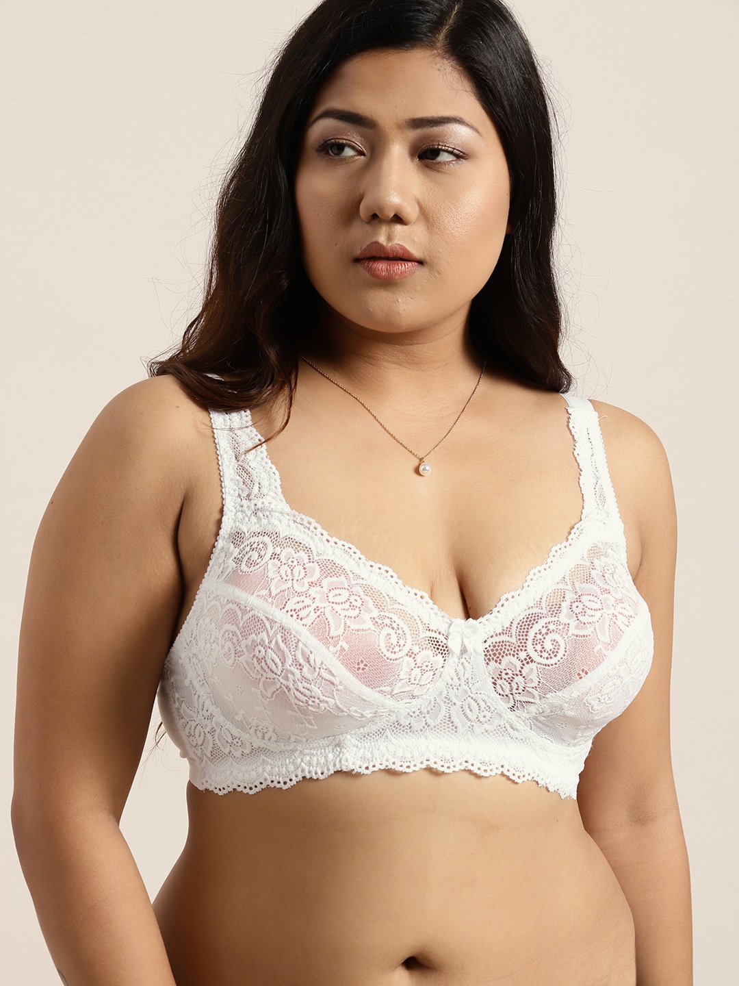 

Sztori Plus Size White Lace Non-Wired Non Padded Everyday Bra SZ-BRA-705C