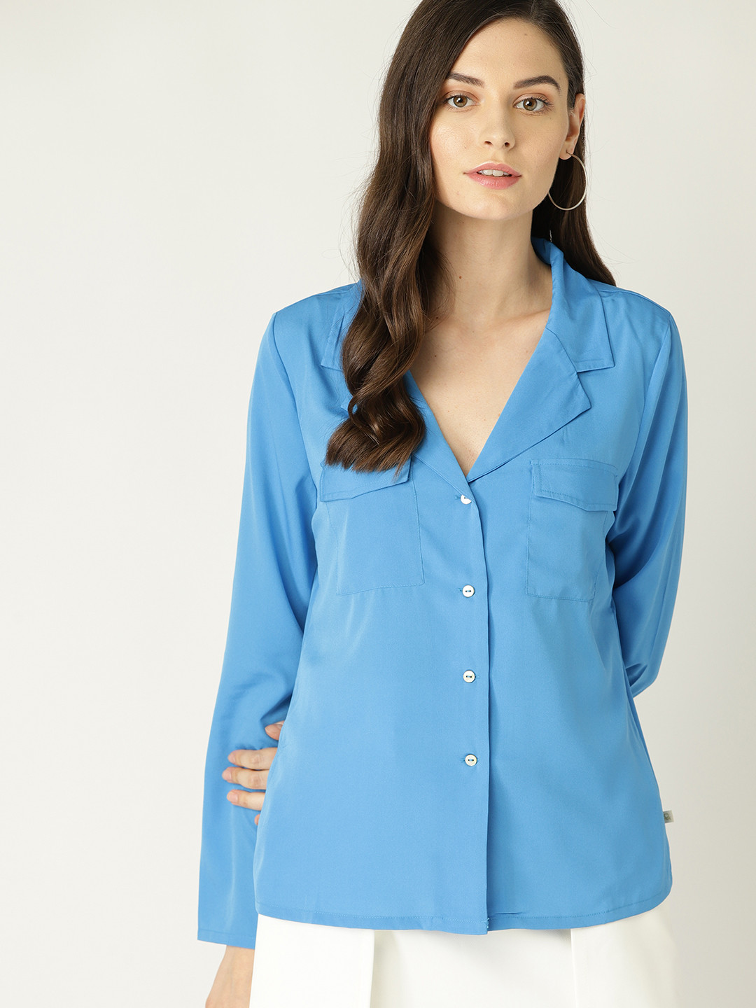 

United Colors of Benetton Women Blue Regular Fit Solid Casual Shirt