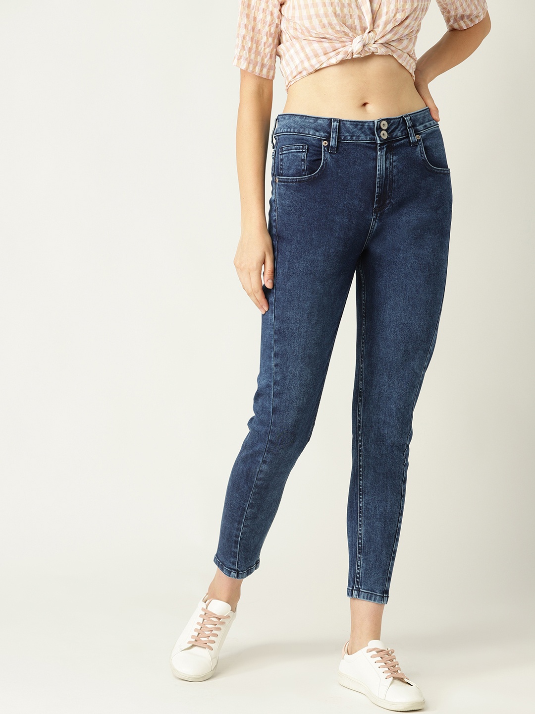 

United Colors of Benetton Women Navy Blue Skinny Fit High-Rise Stretchable Cropped Jeans