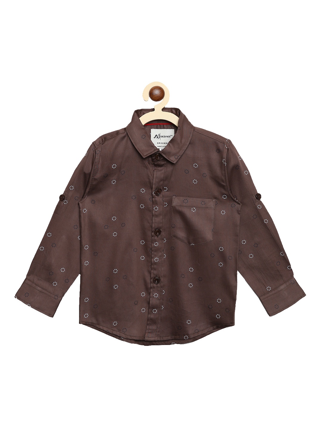 

Aj DEZInES Boys Brown Regular Fit Printed Casual Shirt
